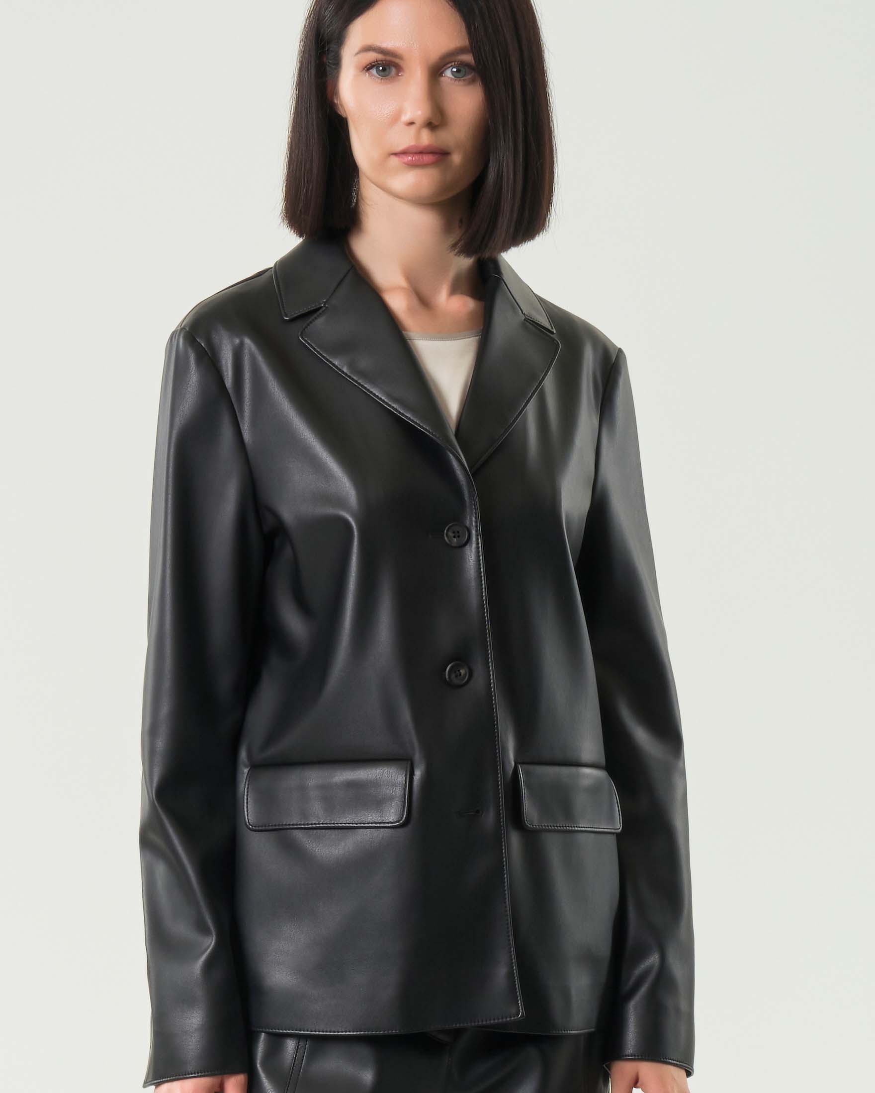 Blazer monopetto nero in jersey effetto nappa MM Max Mara con scollo a rever image