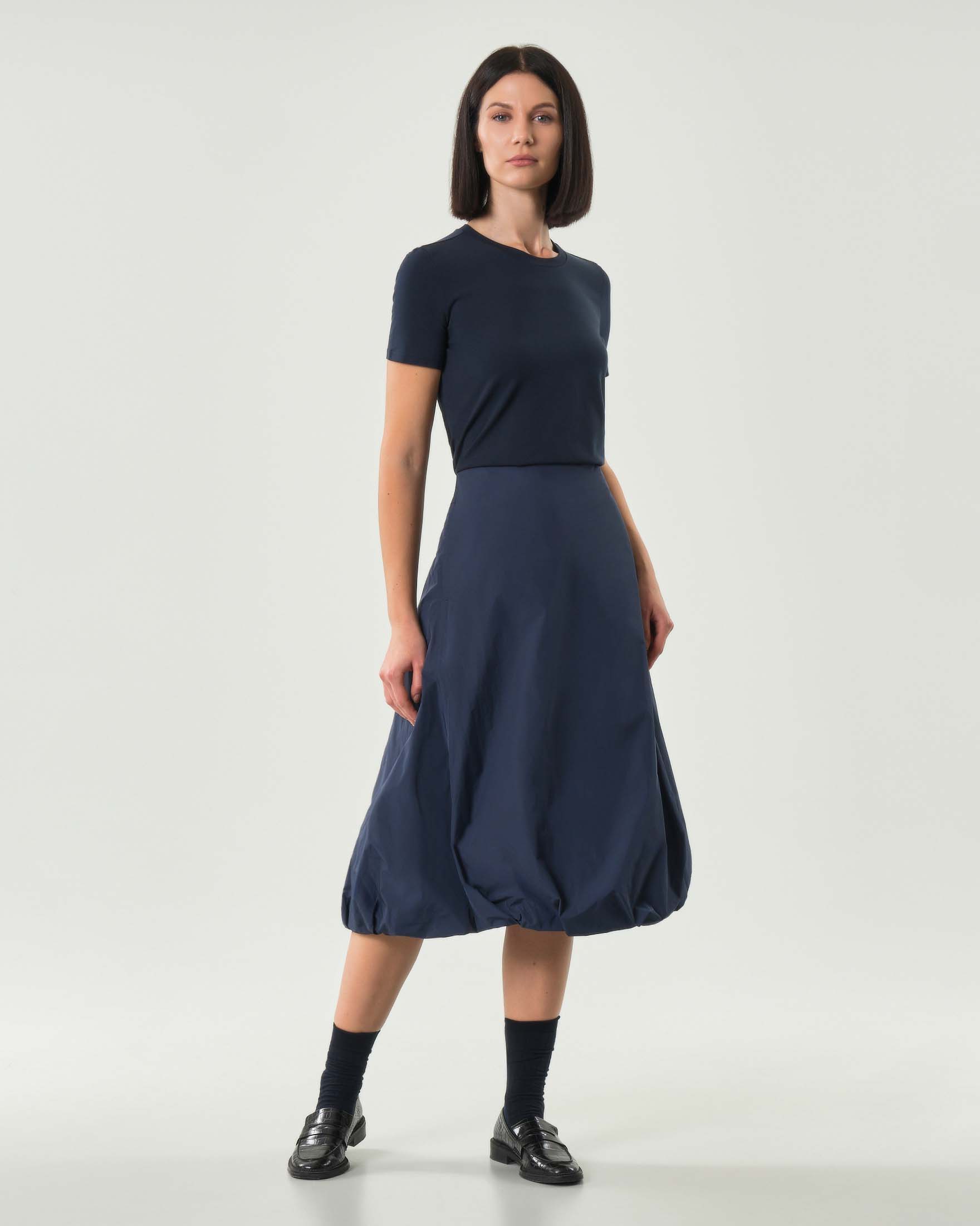 Gonna midi a palloncino blu in taffettà antigoccia MM Max Mara