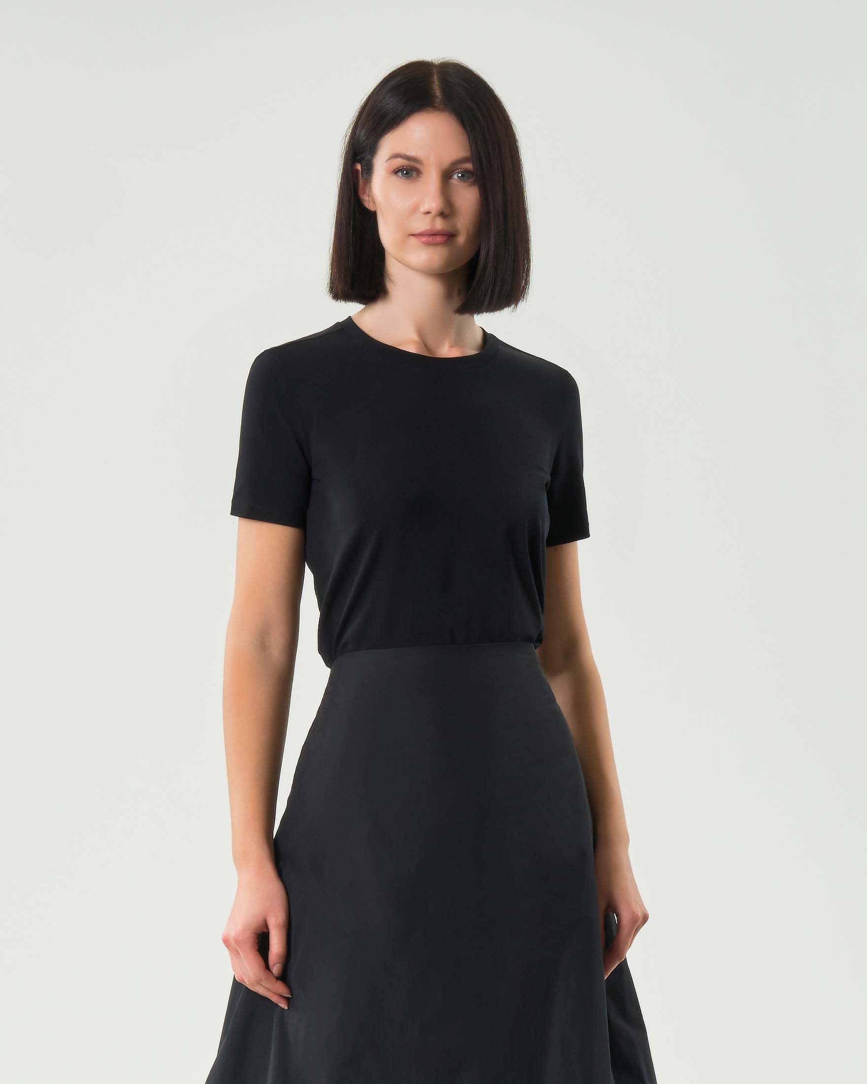 T-shirt nera in jersey di cotone stretch organico MM Max Mara a maniche corte