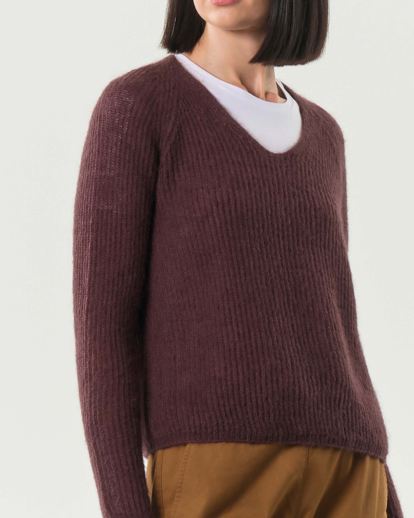 Maglia bordeaux in misto mohair MM Max Mara a coste con scollo a V image