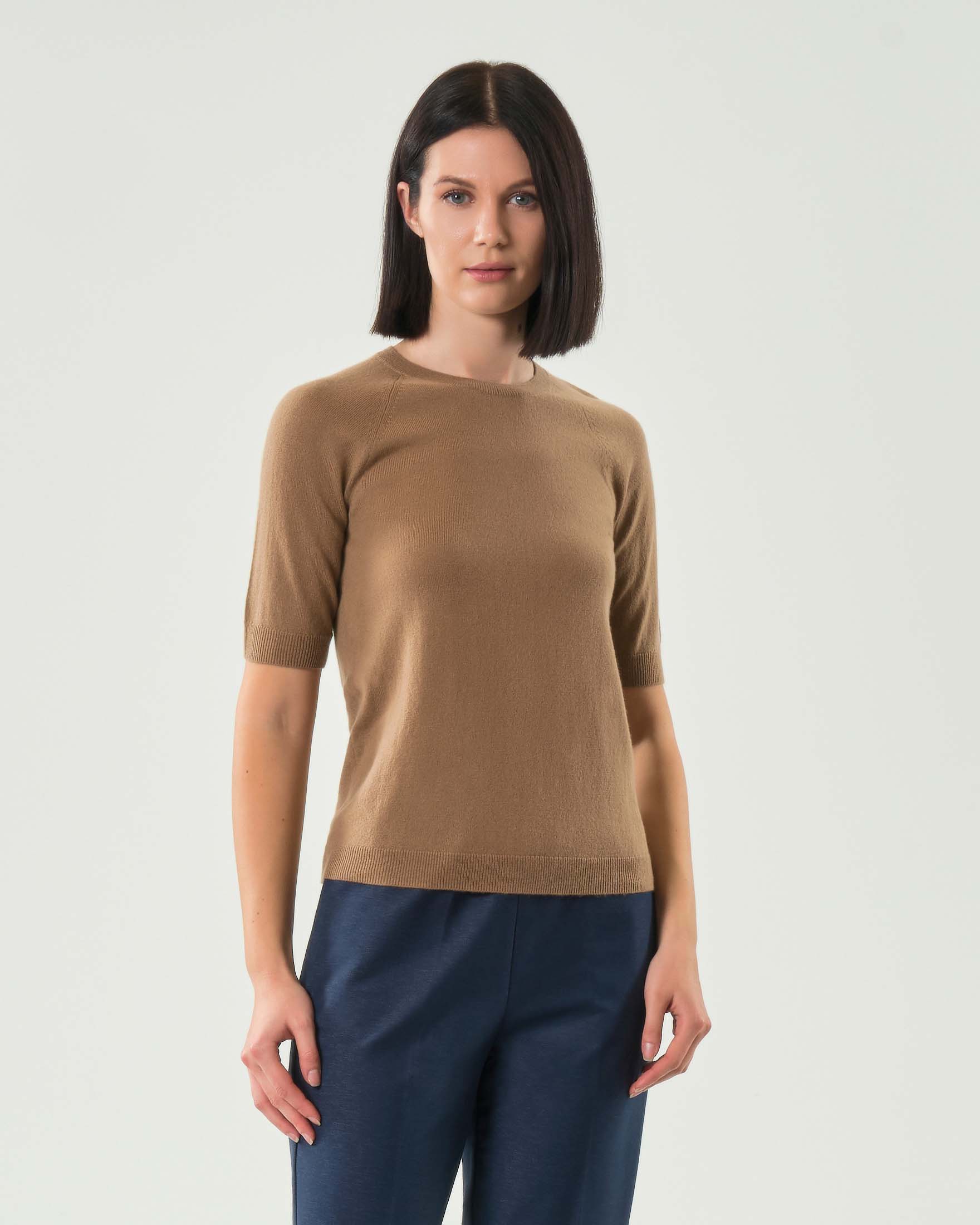 Maglia color cammello MM Max Mara in lana e cashmere a maniche corte