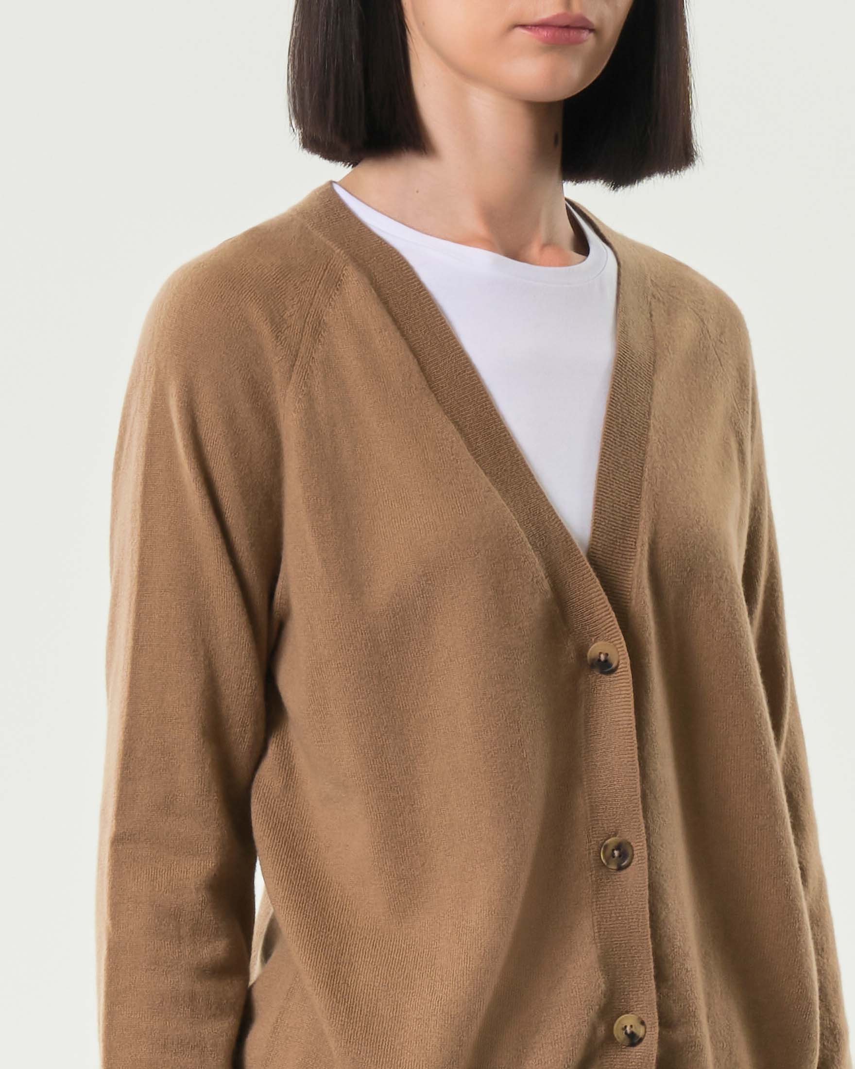 Cardigan color cammello MM Max Mara in lana e cashmere con scollo a V image