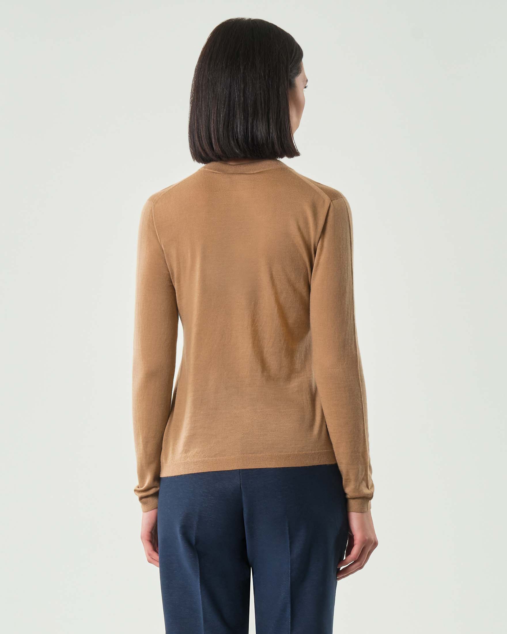 Maglia color cammello MM Max Mara in misto lana e cashmere con scollo a giro image