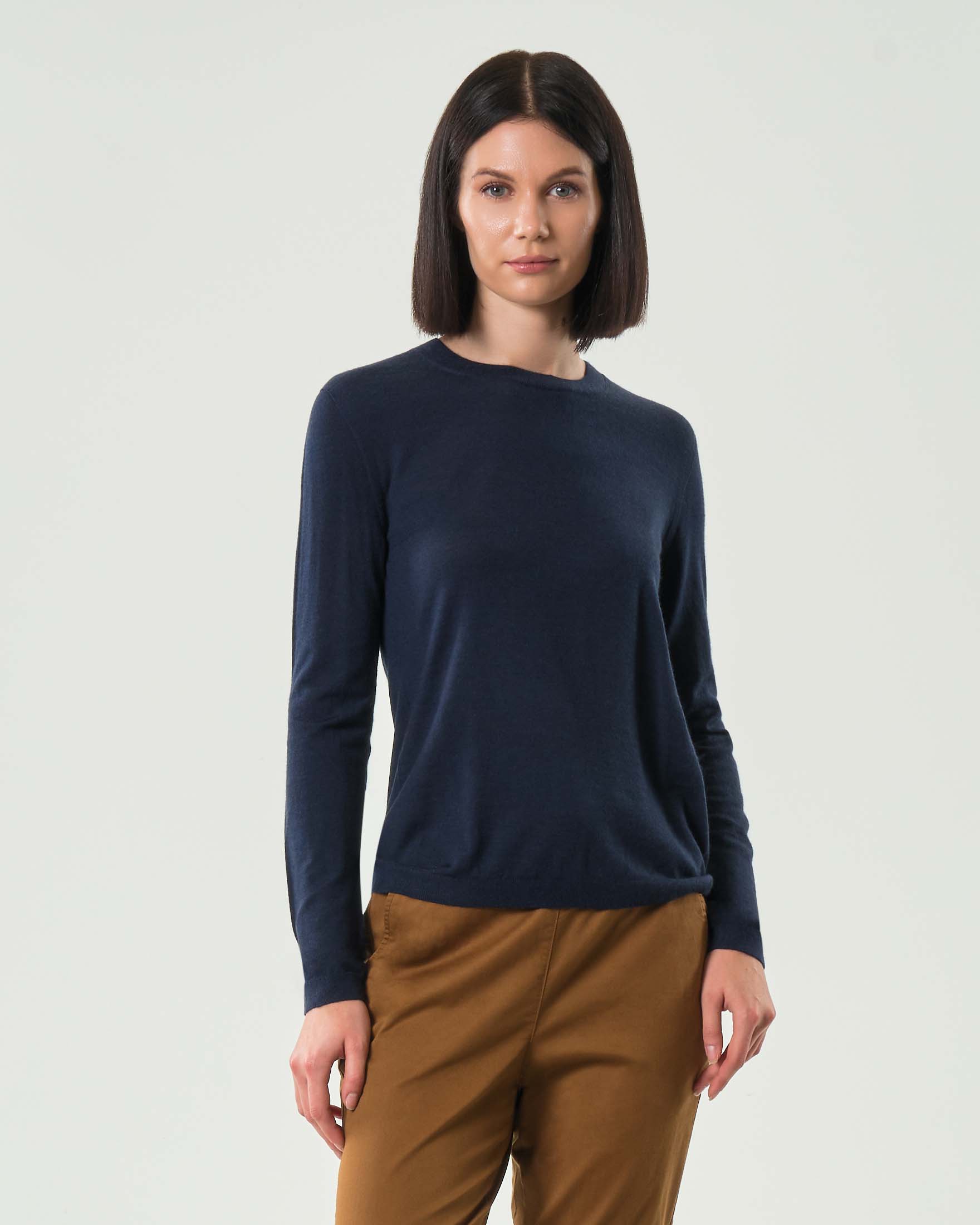 Maglia blu MM in misto lana e cashmere con scollo a giro