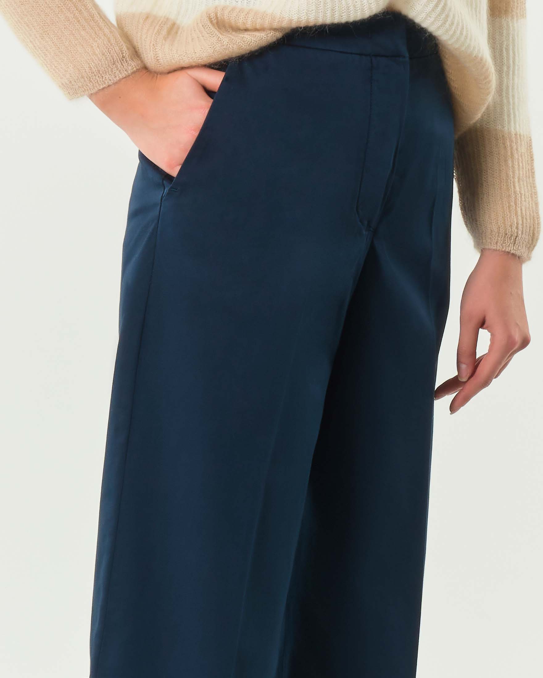 Jogger blu straight MM Max Mara in misto cotone mano pesca