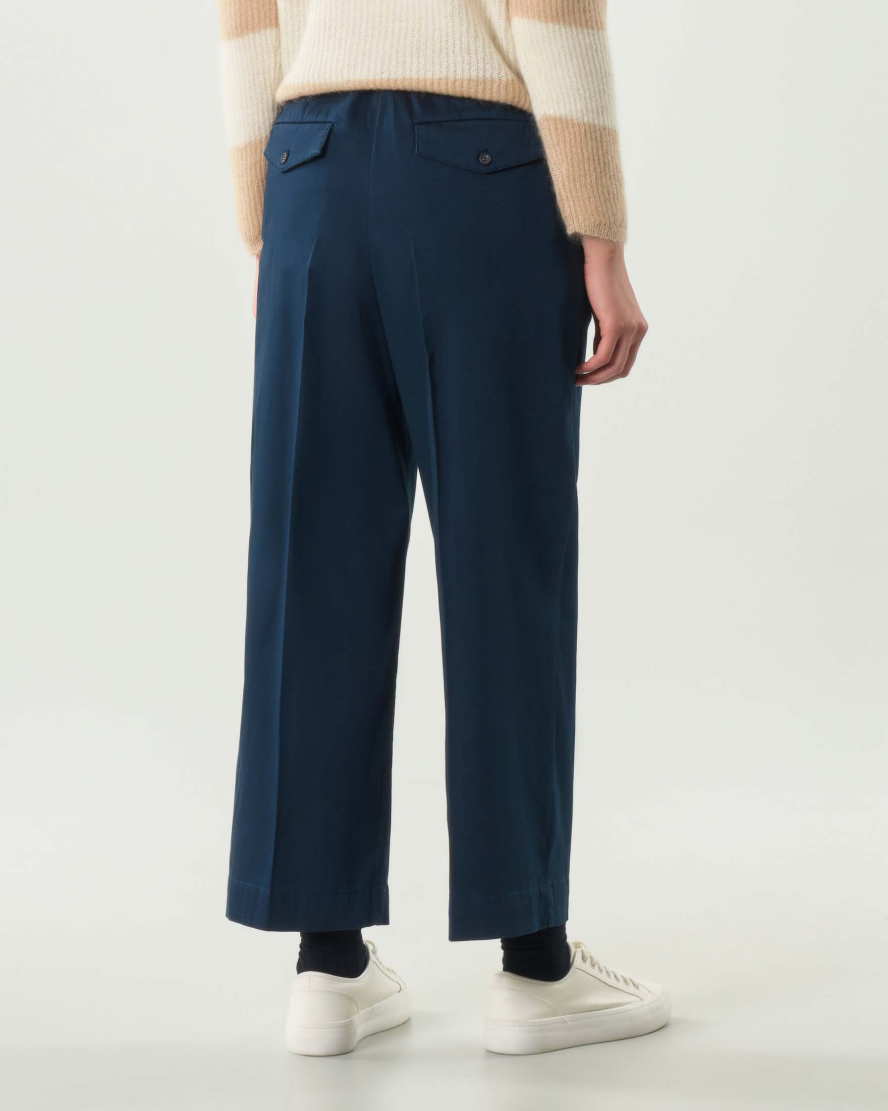 Jogger blu straight MM Max Mara in misto cotone mano pesca