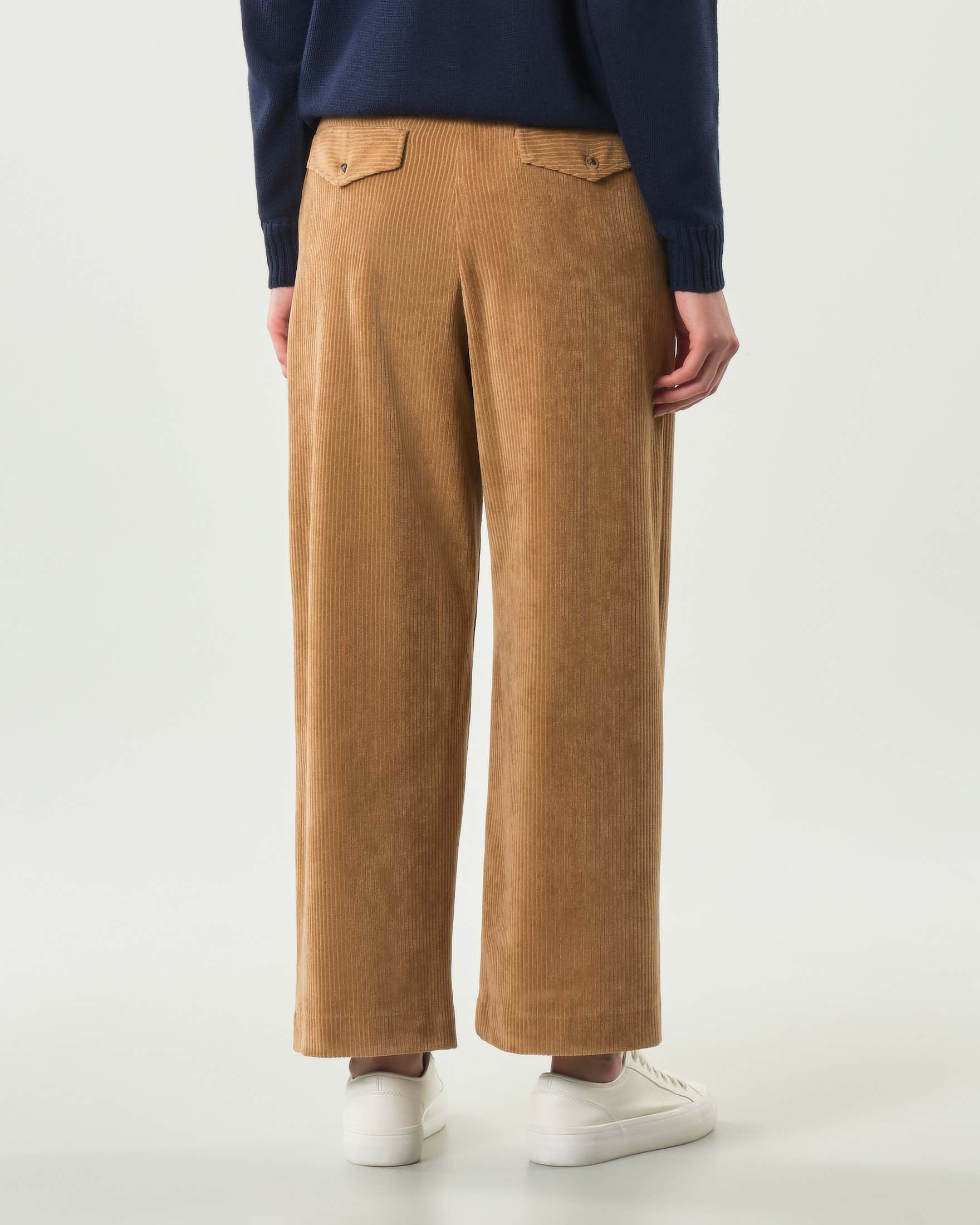 Pantaloni carrot fit color cammello MM Max Mara in velluto a righe di misto cotone