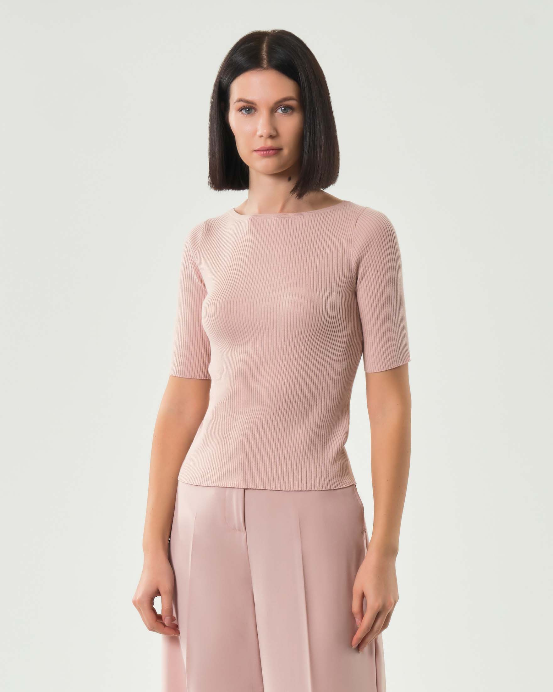 Maglia rosa in misto viscosa Weekend Max Mara con maniche al gomito