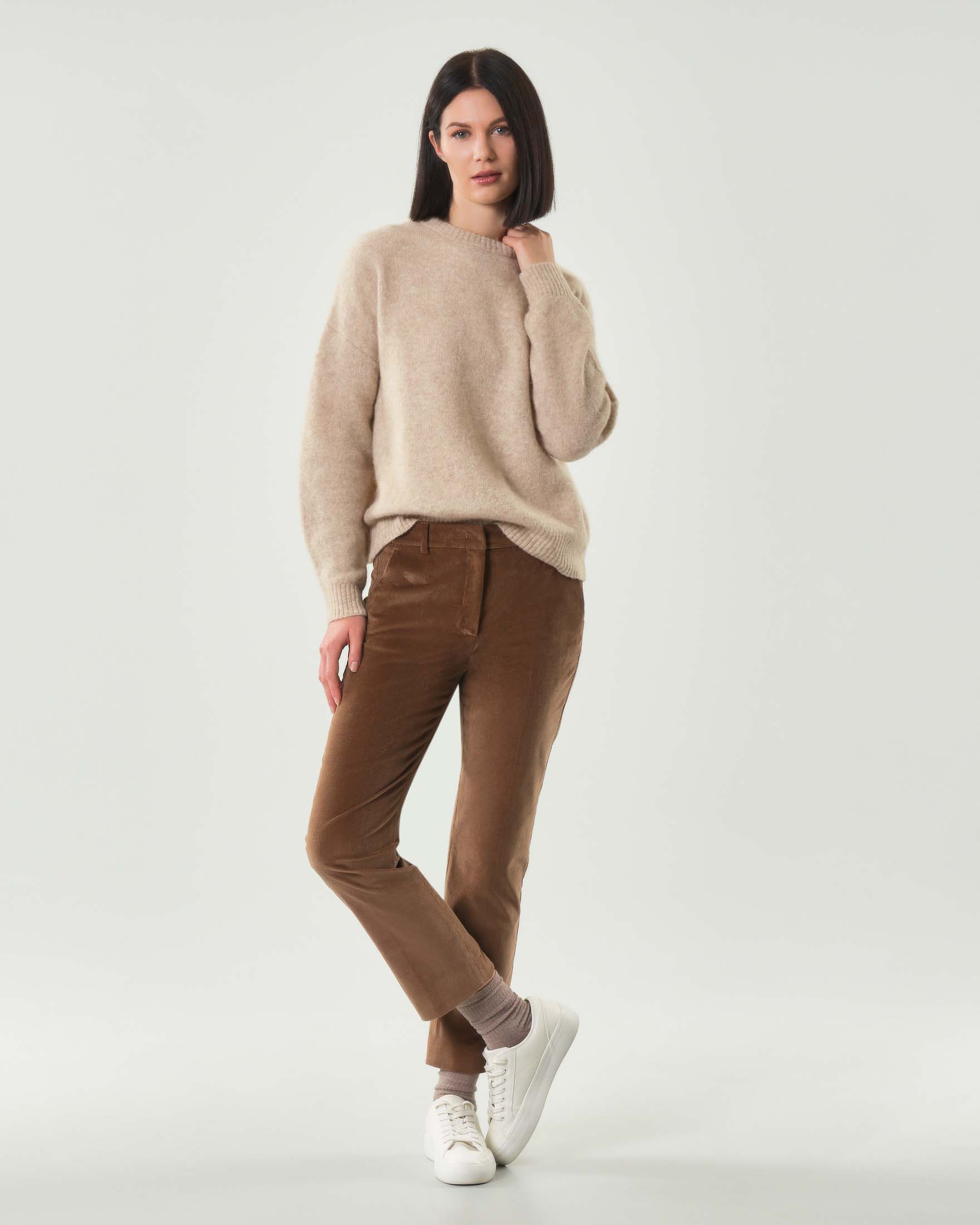 Pantaloni color cammello in velluto di cotone 1000 righe Weekend Max Mara flare al fondo