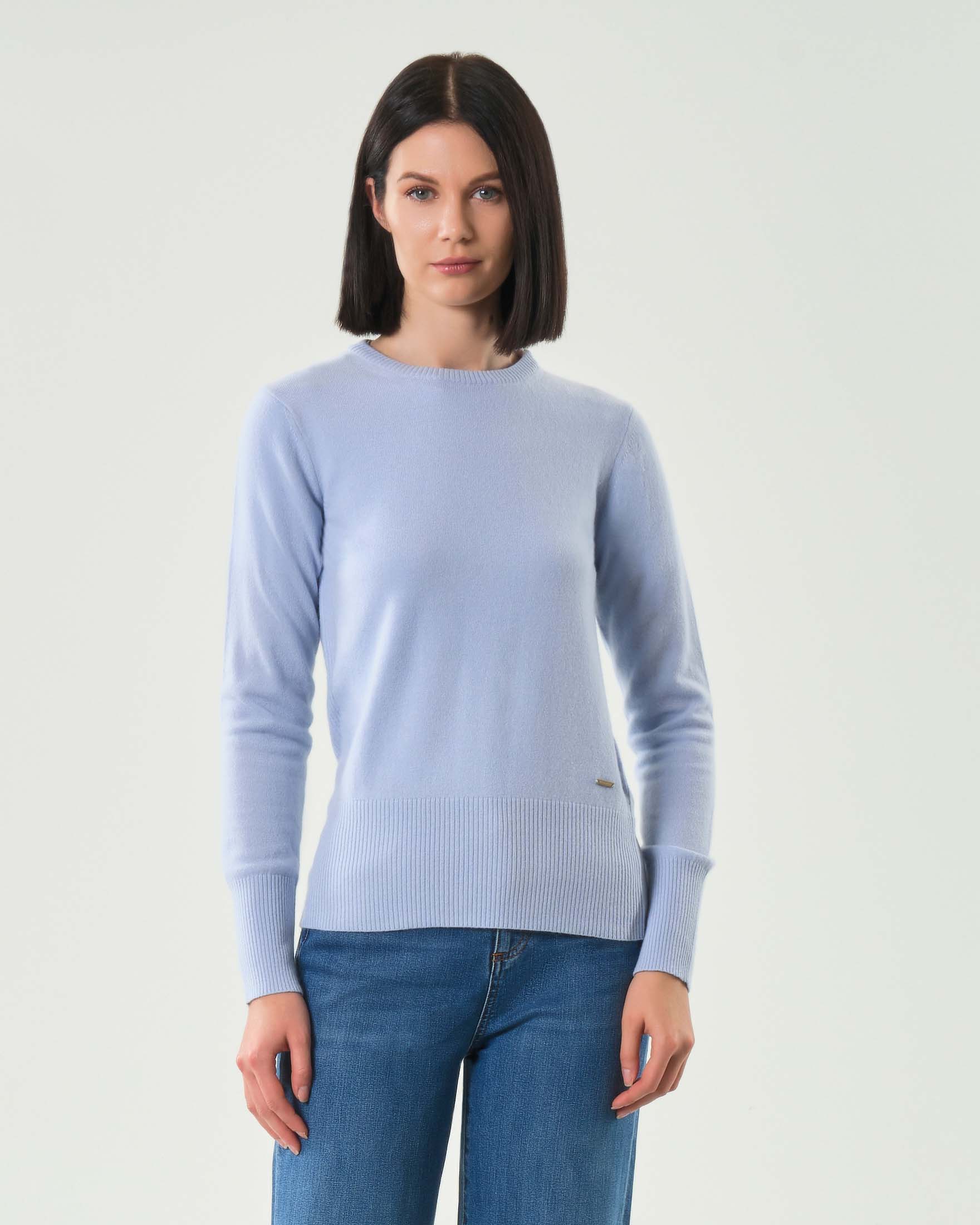 Maglia azzurra Woolrich in lana e cashmere slim fit con scollo tondo