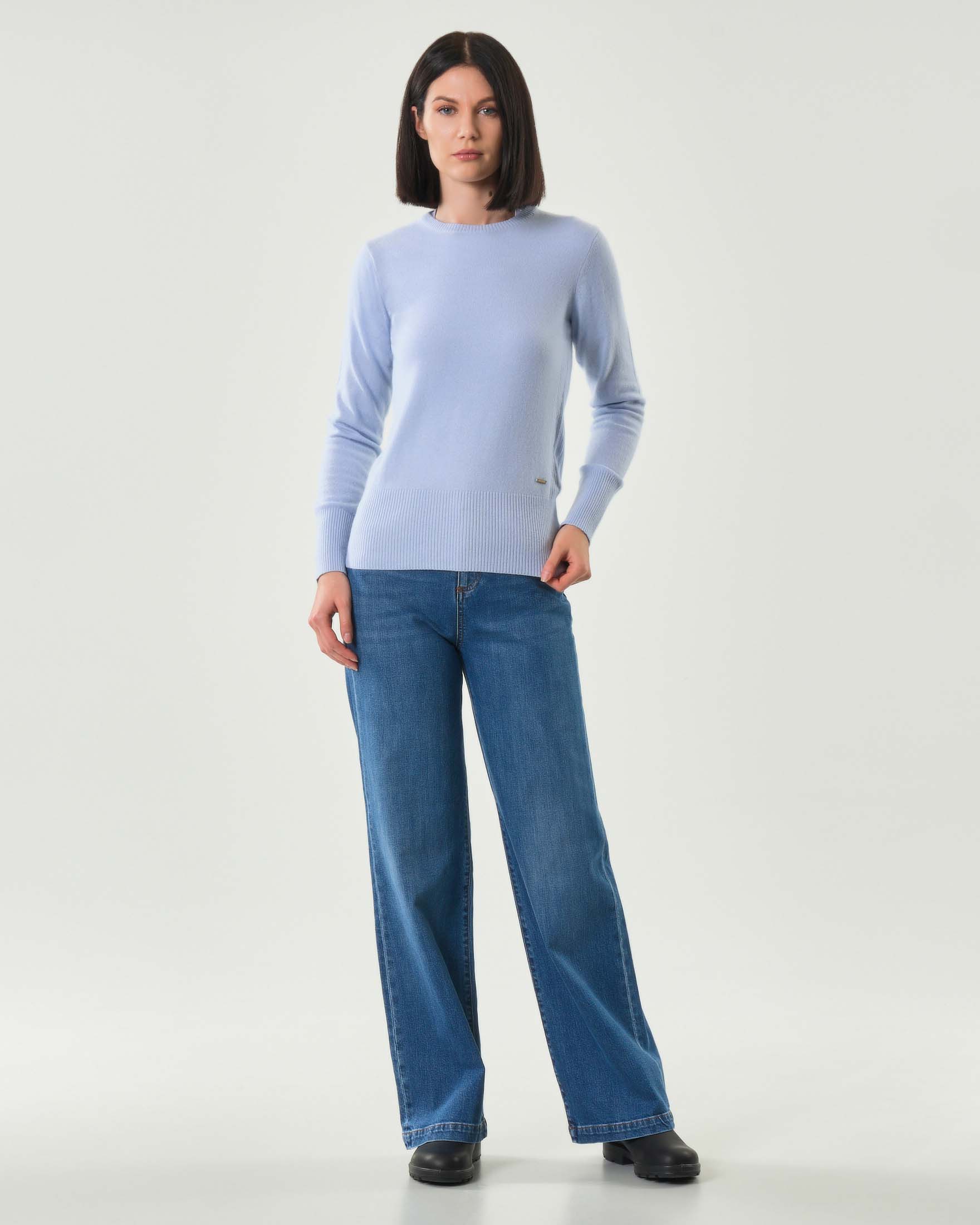 Maglia azzurra Woolrich in lana e cashmere slim fit con scollo tondo image