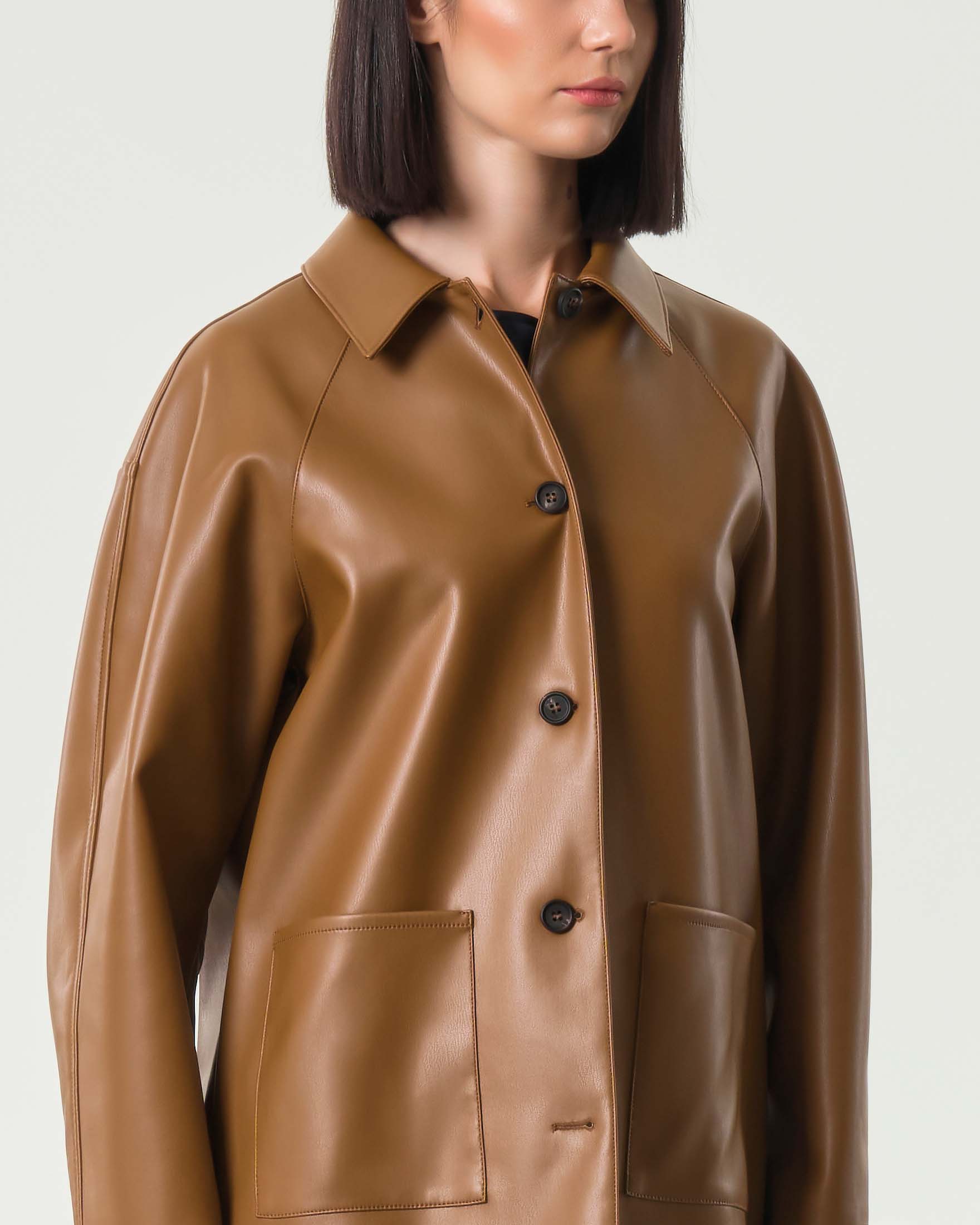 Giacca over color cuoio MM Max Mara in similpelle con colletto a camicia image