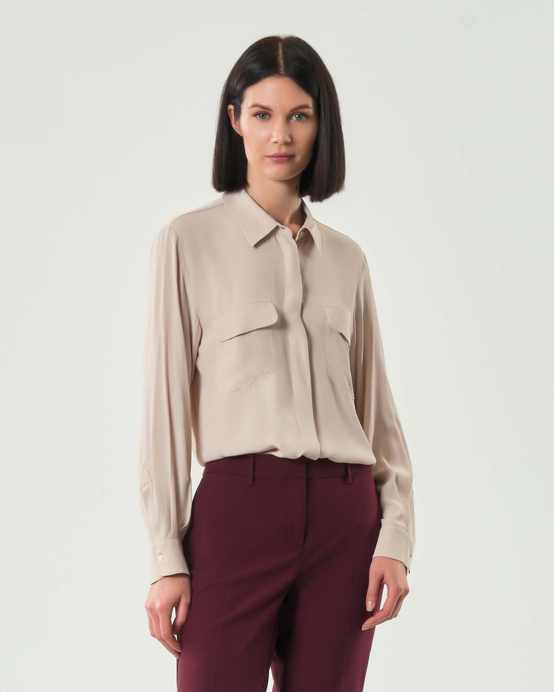 Camicia color gesso Marella in misto seta con doppio taschino con patta