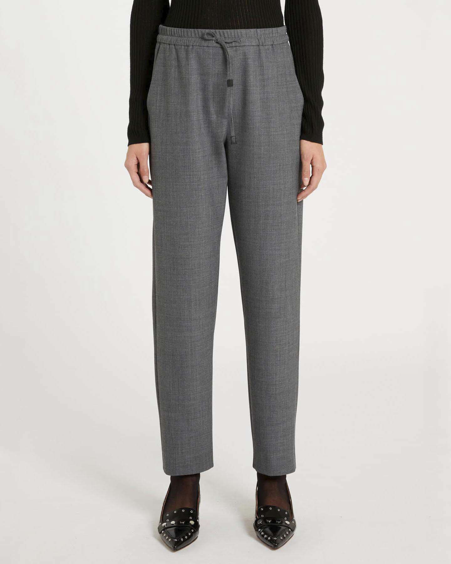 Joggers grigi in tela di lana Marella con elastico e coulisse in vita