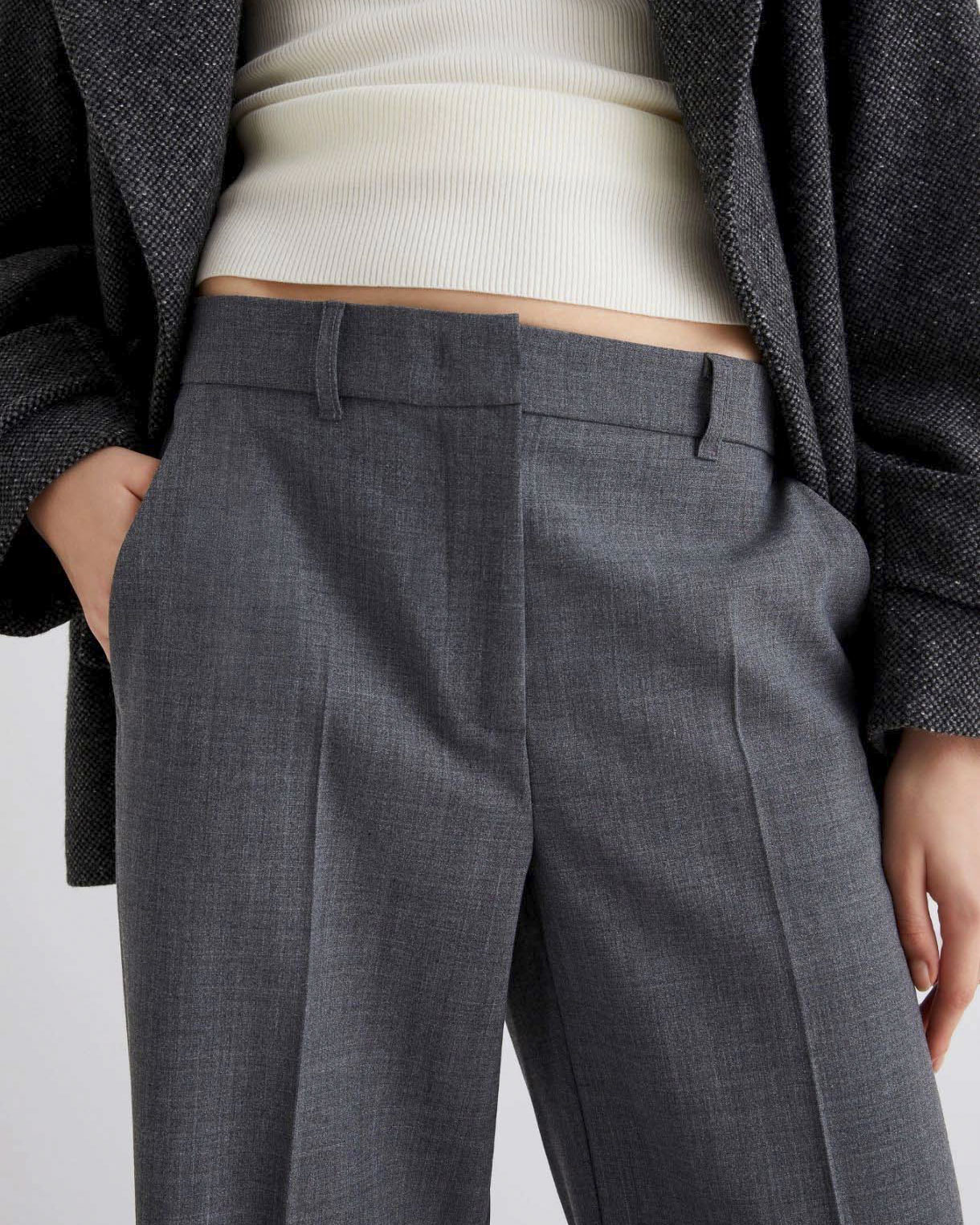 Pantaloni palazzo grigi Marella in tela di misto lana stretch a vita bassa image