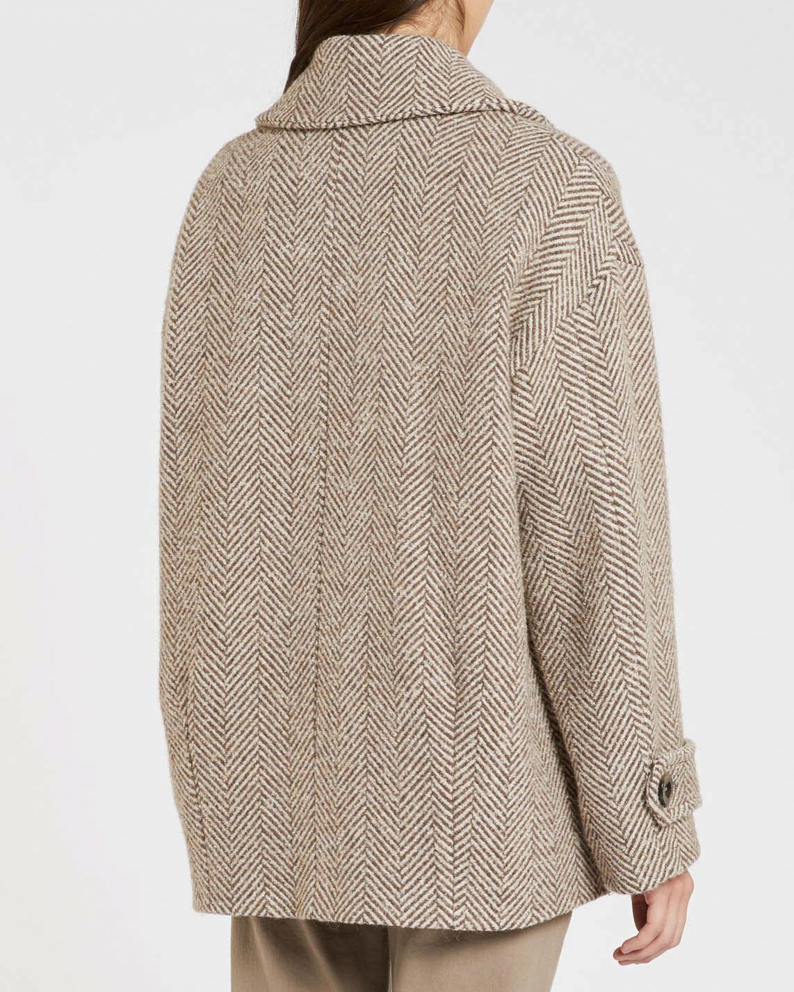 Caban in resca di misto lana color taupe e avorio Marella con scollo a rever e chiusura a doppiopetto image