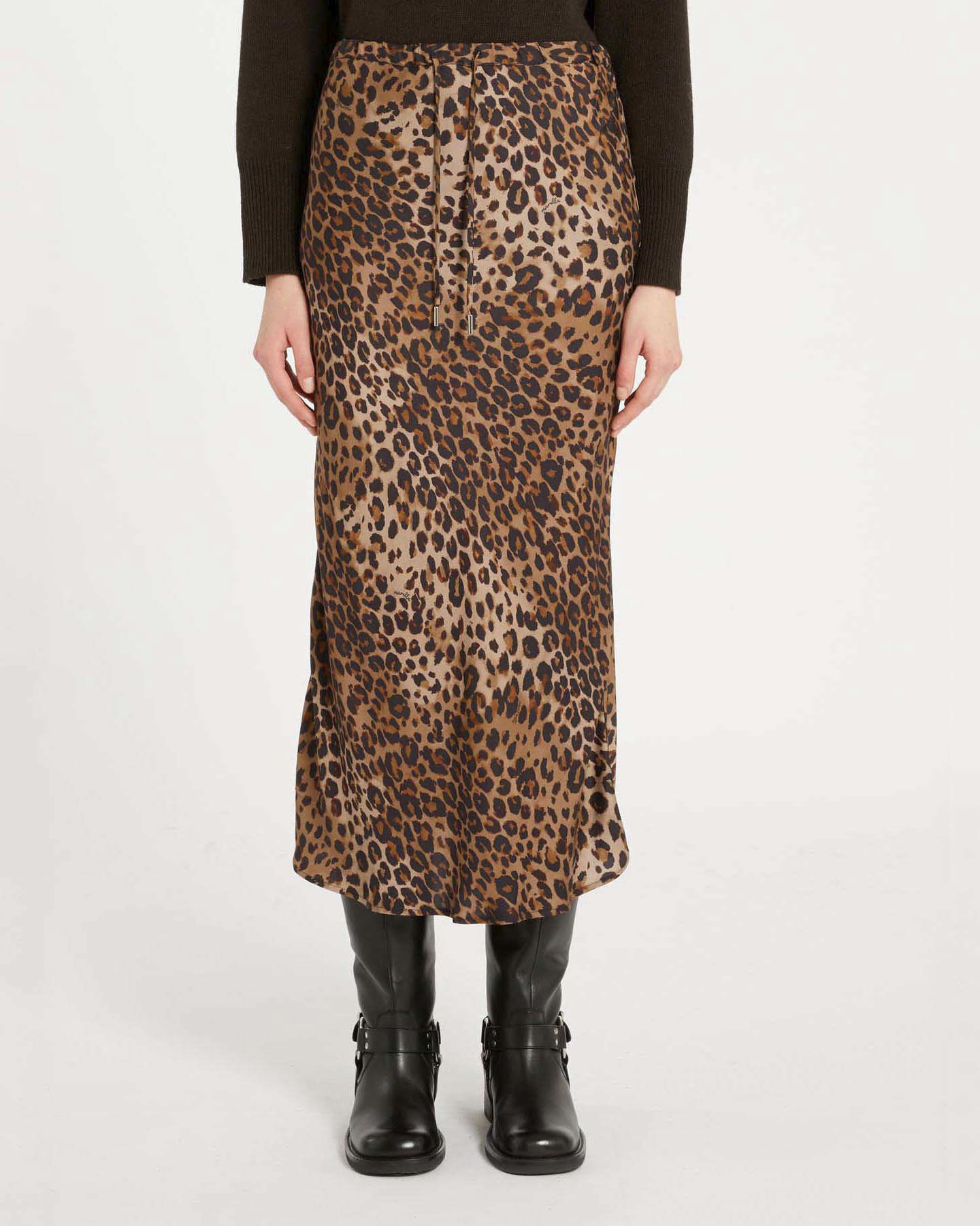 Gonna lunga in twill di viscosa a stampa animalier Marella