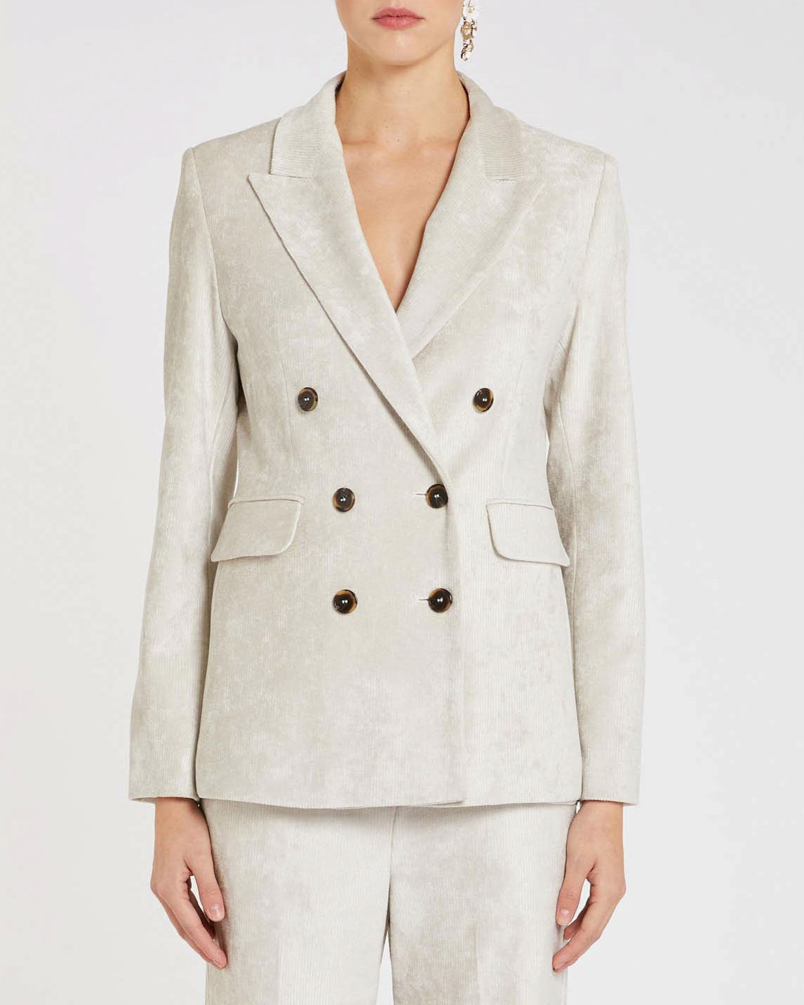 Blazer doppiopetto color sabbia Marella in jersey effetto velluto a coste di misto viscosa