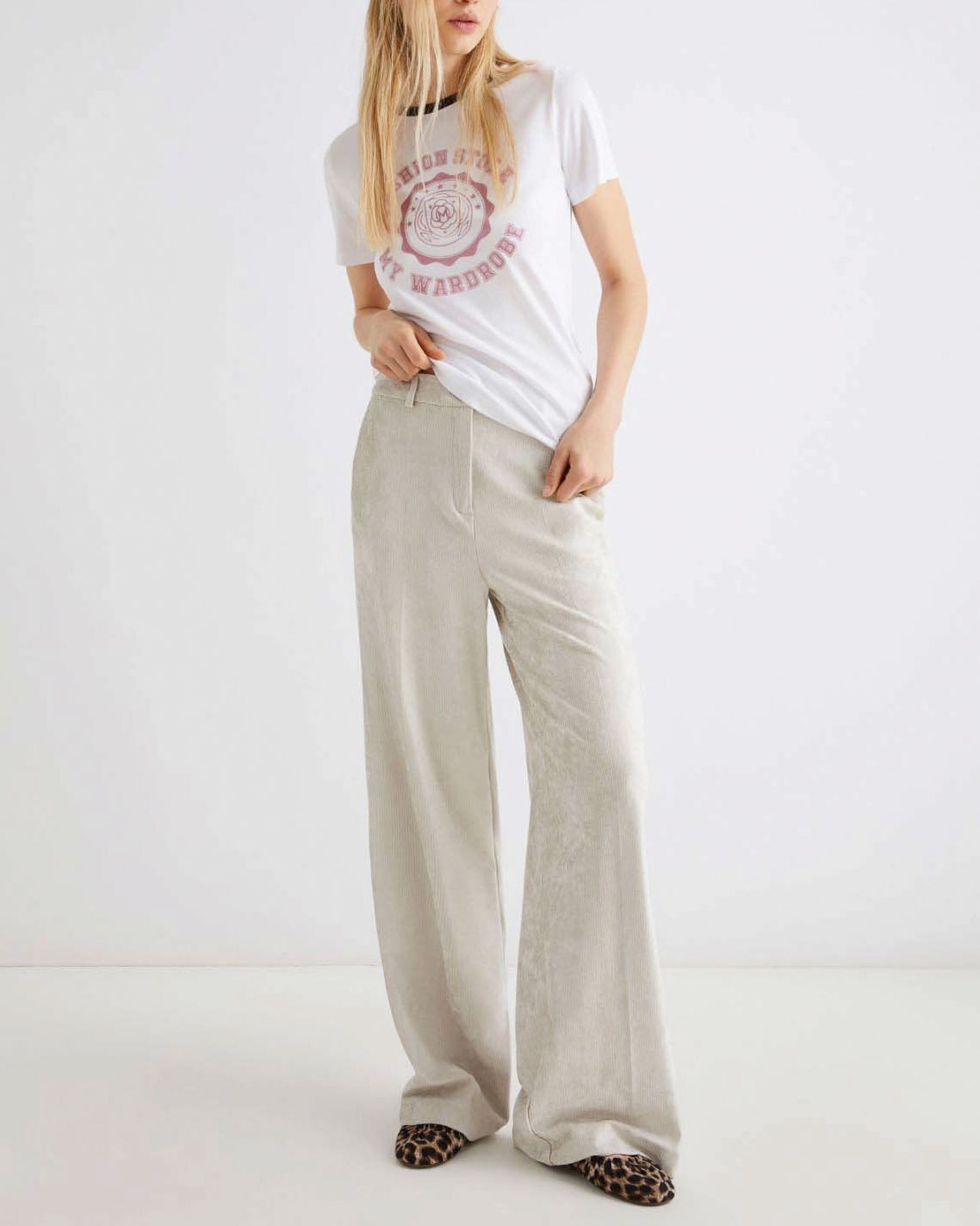 Pantaloni palazzo color sabbia Marella in jersey di velluto a coste di viscosa stretch