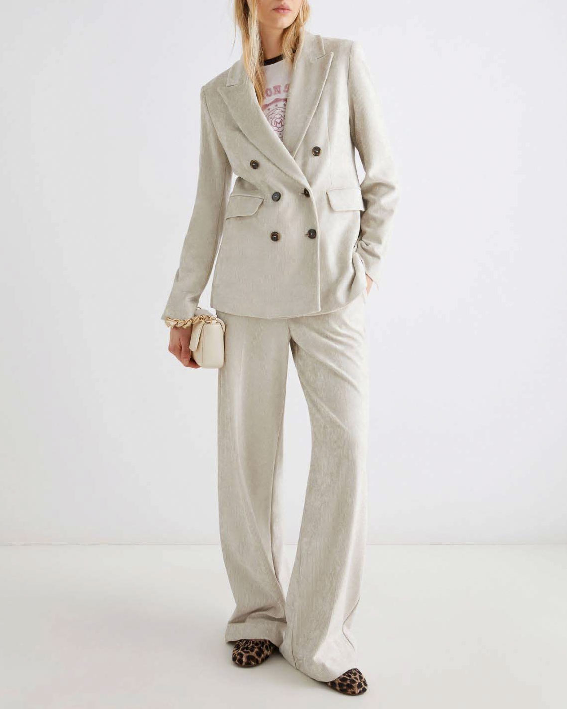 Pantaloni palazzo color sabbia Marella in jersey di velluto a coste di viscosa stretch image