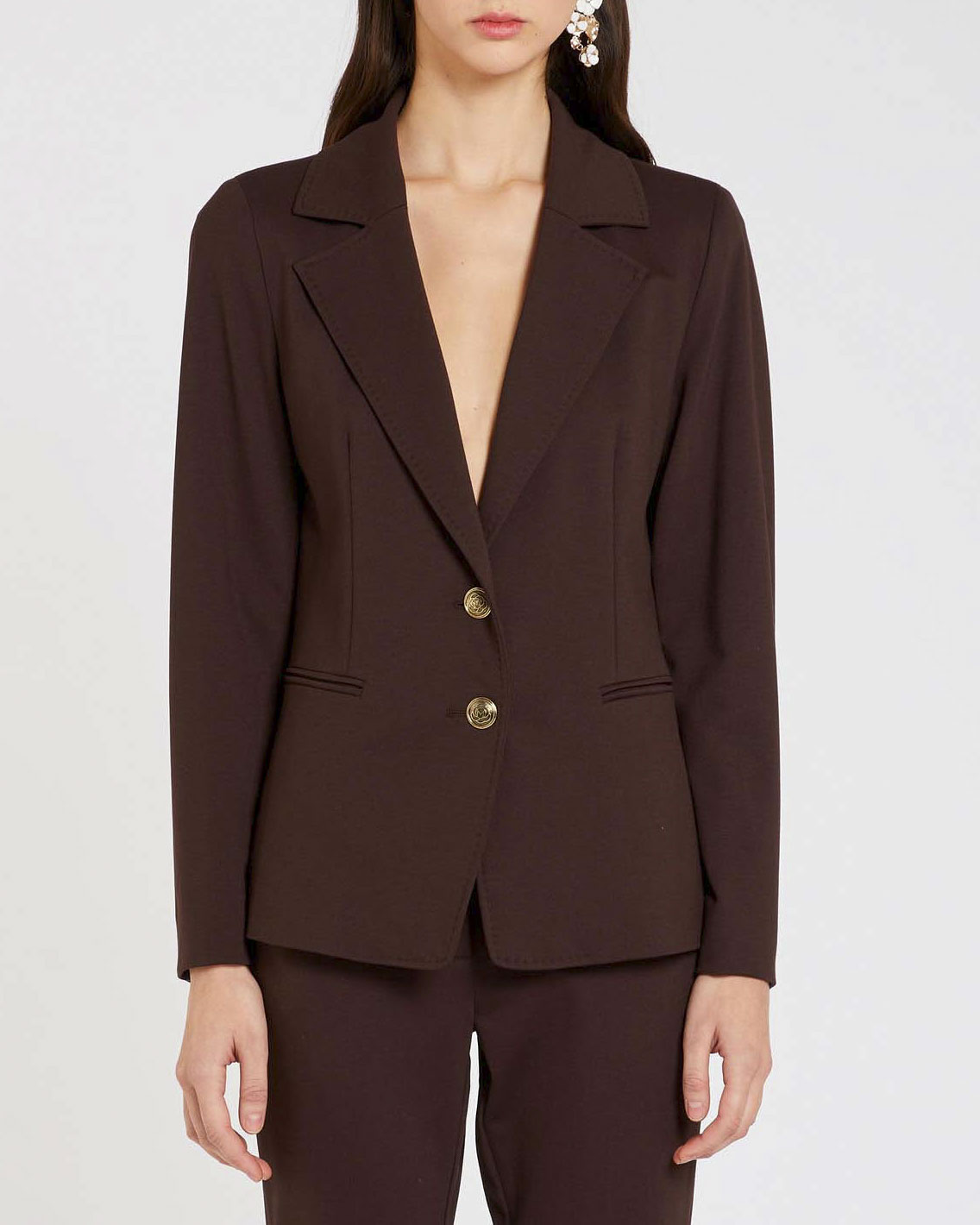 Blazer color testa di moro Marella in jersey di misto viscosa lavorata con punto Milano