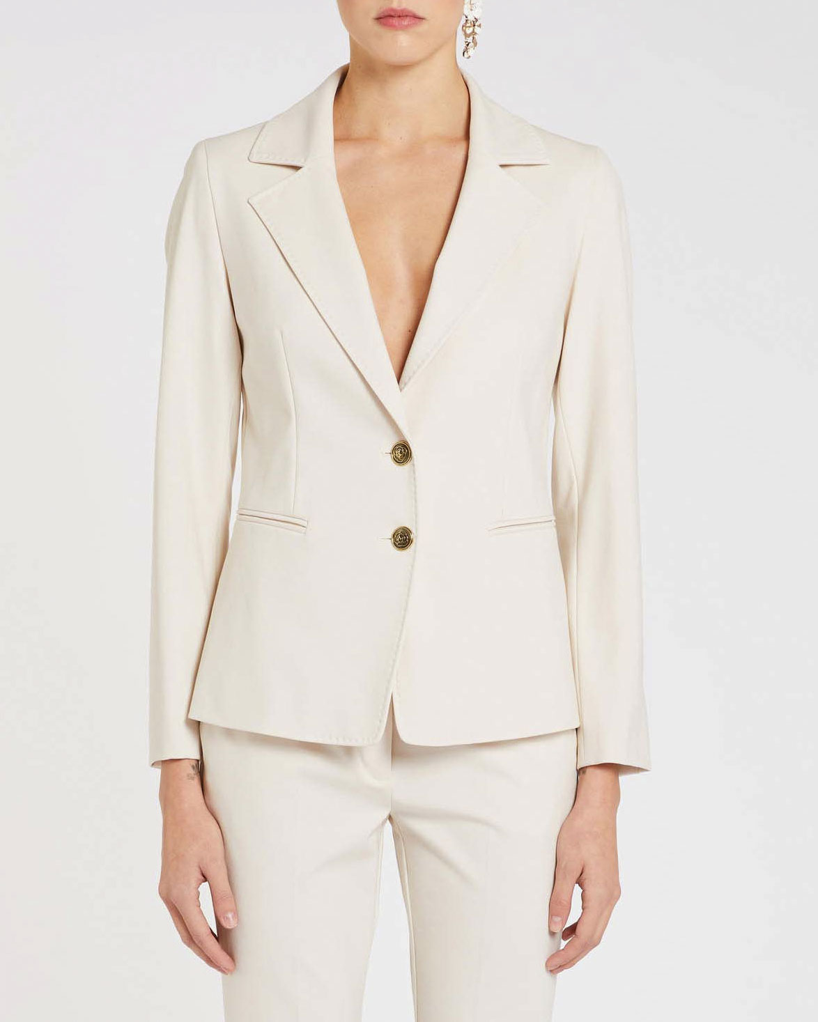 Blazer color gesso Marella in jersey di misto viscosa lavorata con punto Milano