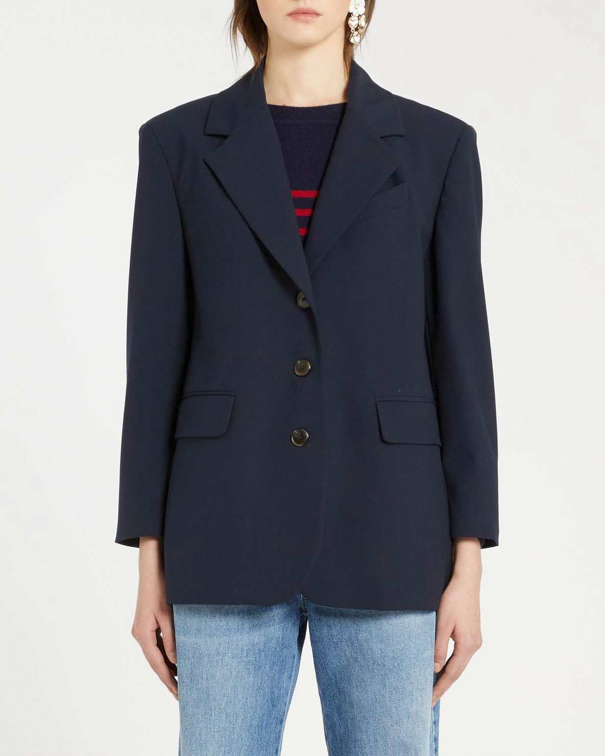 Blazer blu a due bottoni Marella in tela di misto lana stretch a due bottoni