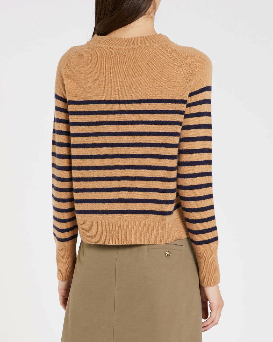 Maglia color cammello a righe blu Marella in lana e cashmere con scollo tondo image