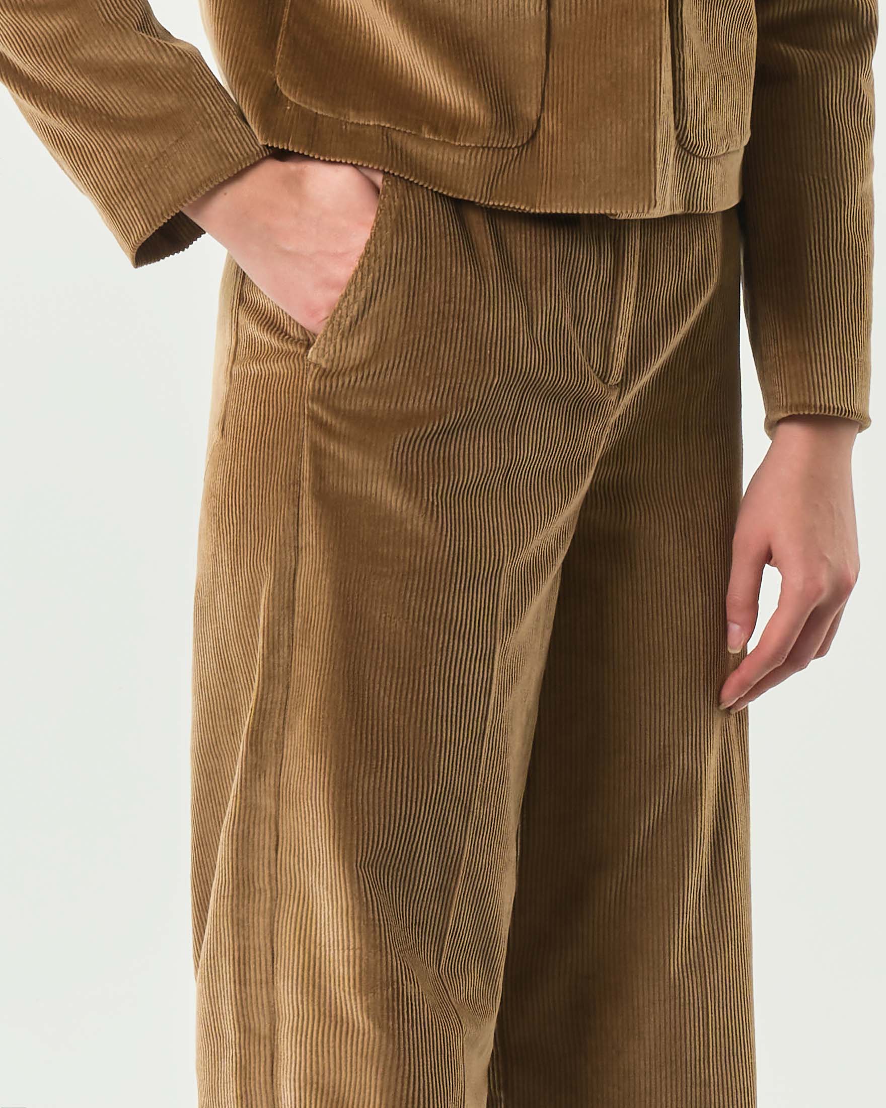 Pantaloni palazzo color cammello Marella in velluto a coste di misto cotone image