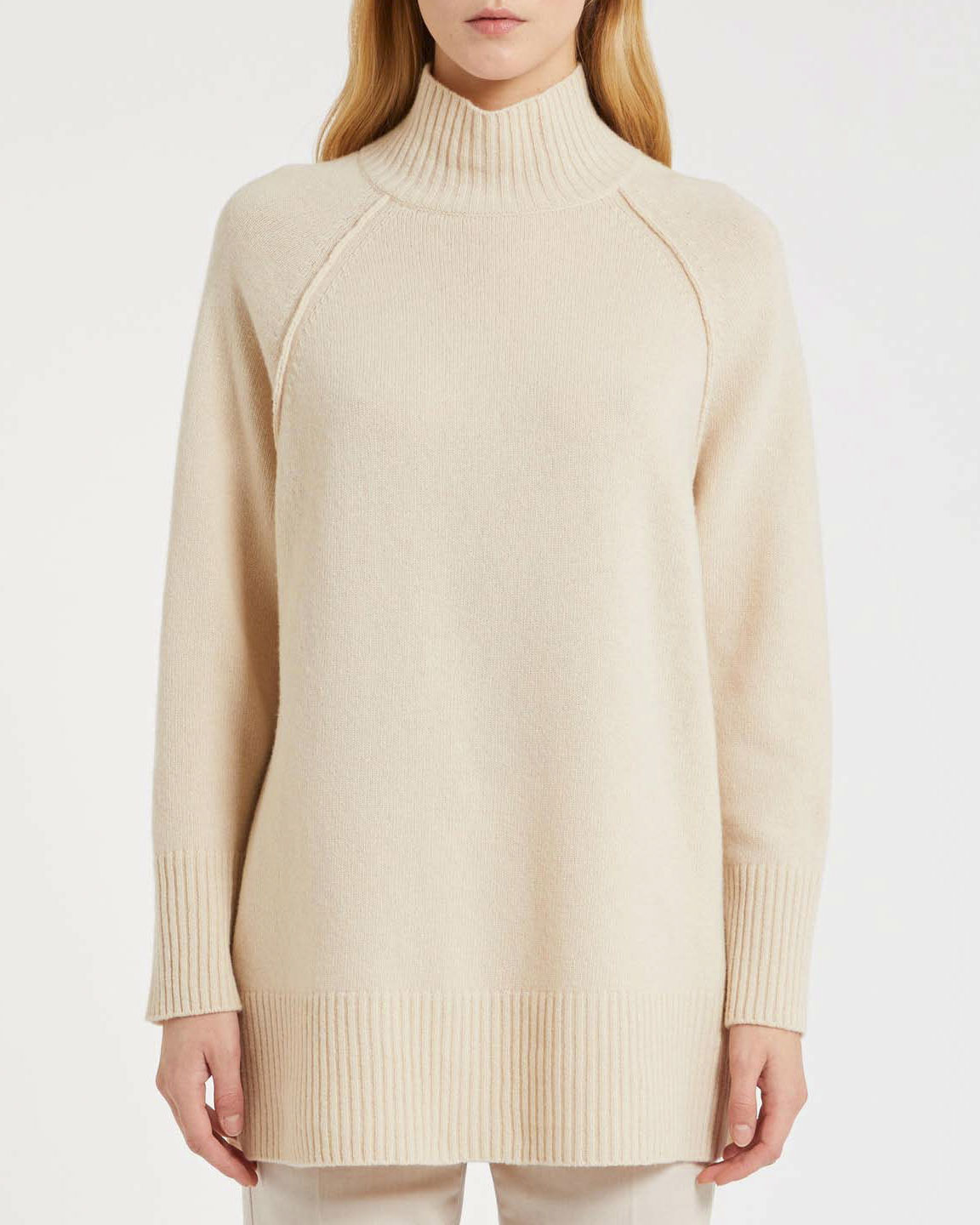 Maglia a collo alto color panna Marella MONOCHROME in pura lana cardata