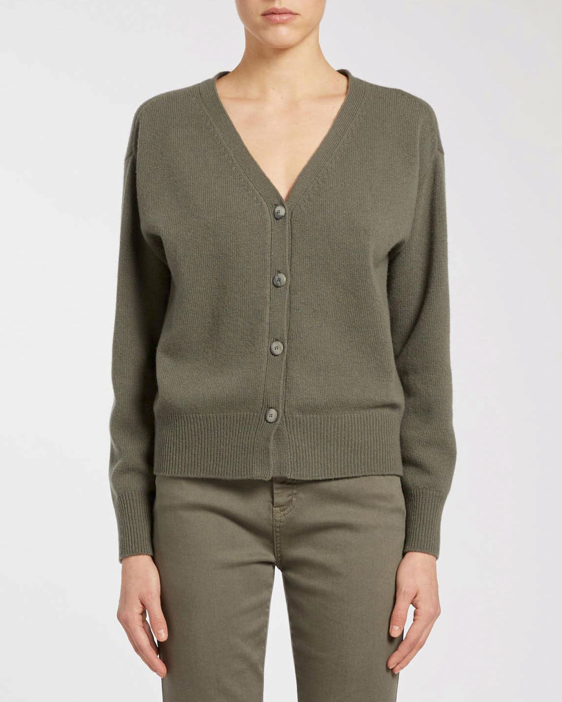 Cardigan verde salvia Marella MONOCHROME in pura lana cardata con scollo a V image