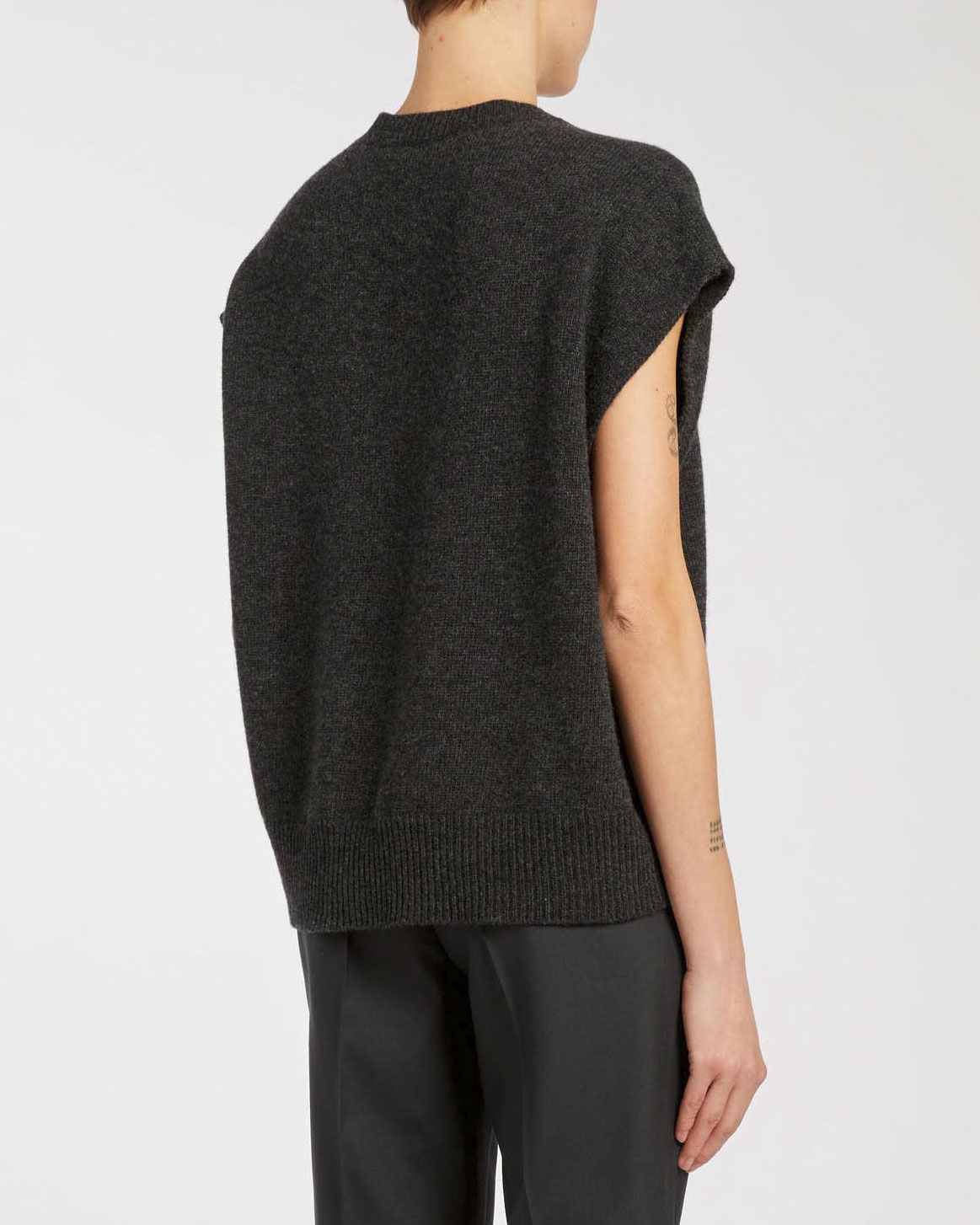 Gilet grigio antracite Marella MONOCHROME in pura lana con scollo a V e profili a coste image