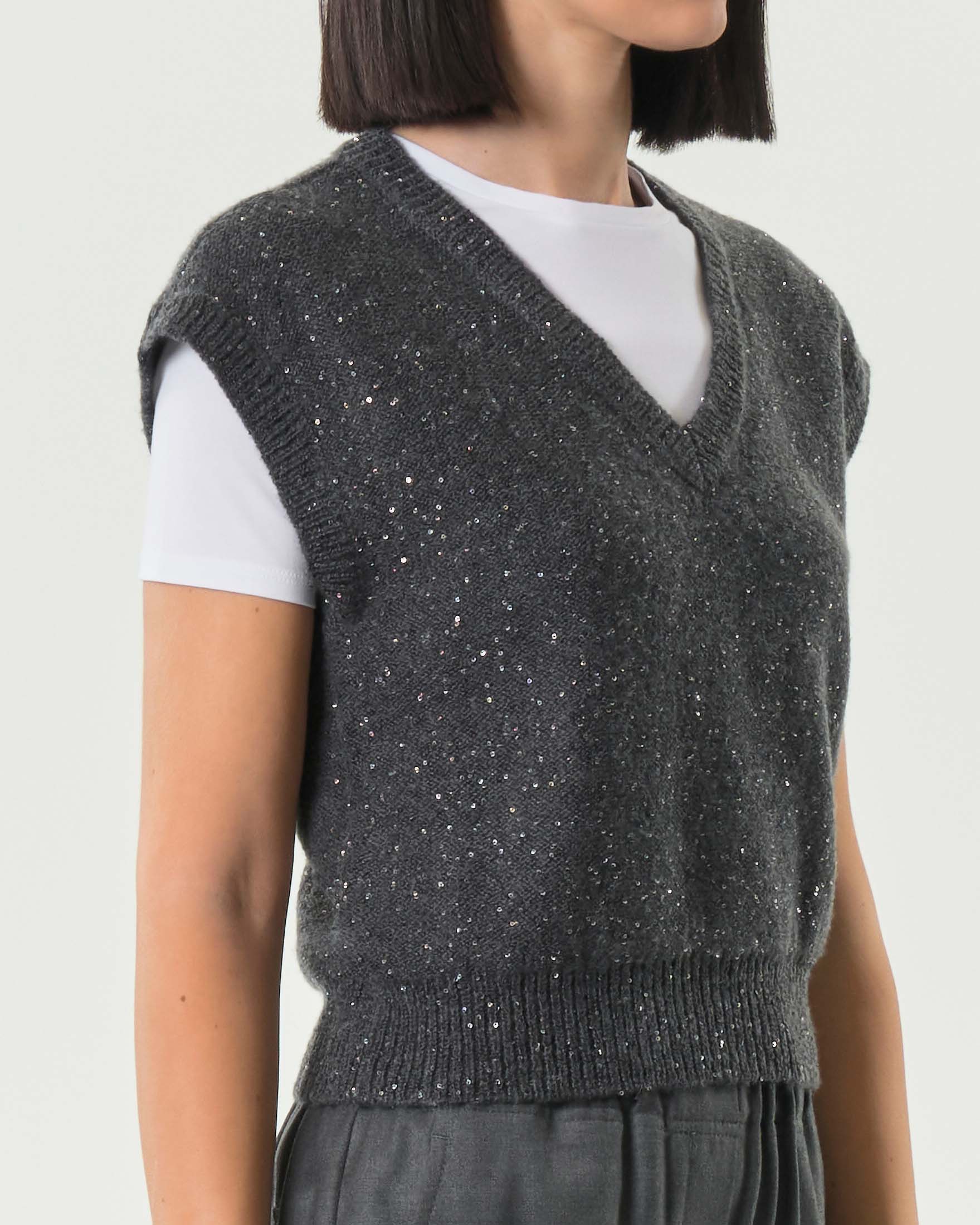 Gilet grigio antracite Marella MONOCHROME in misto lana con paillettes applicate image