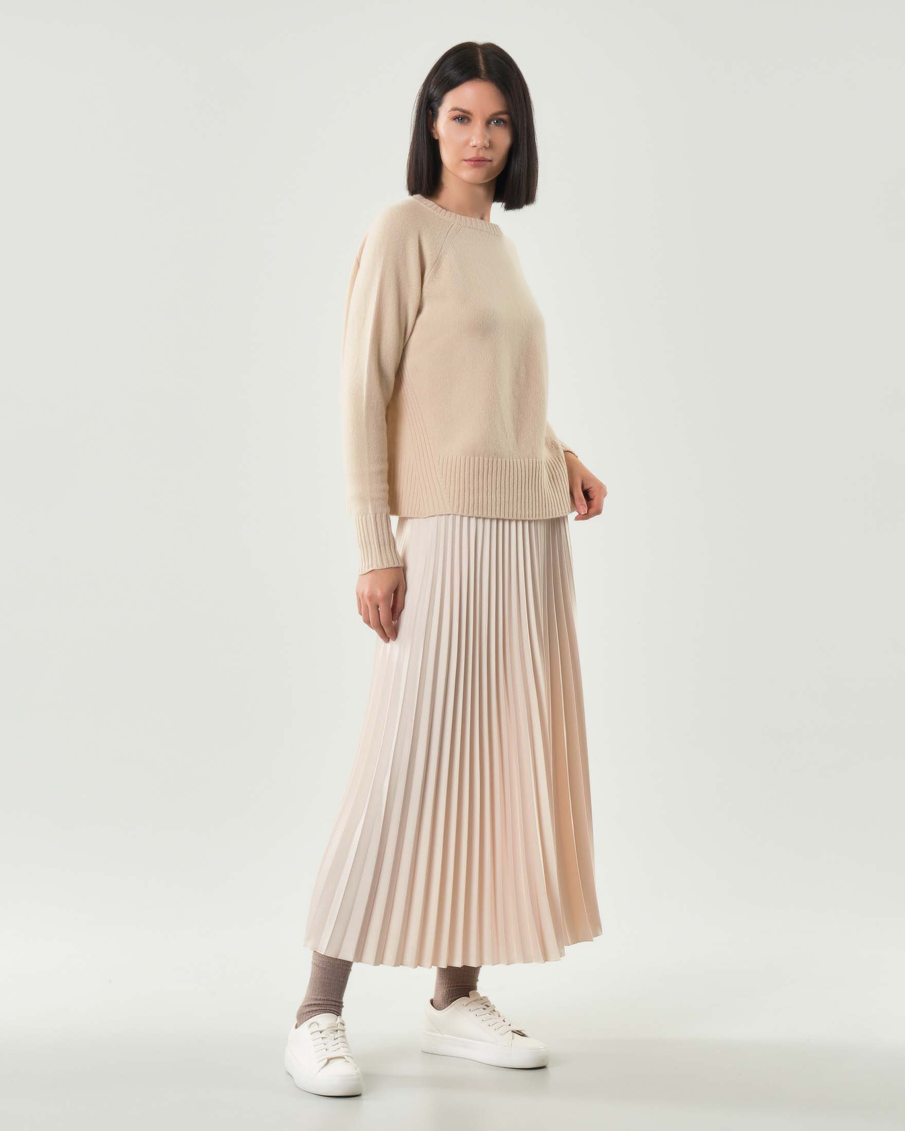 Gonna lunga color panna plissè Marella MONOCHROME con fascia elasticizzata in vita con scritta logo