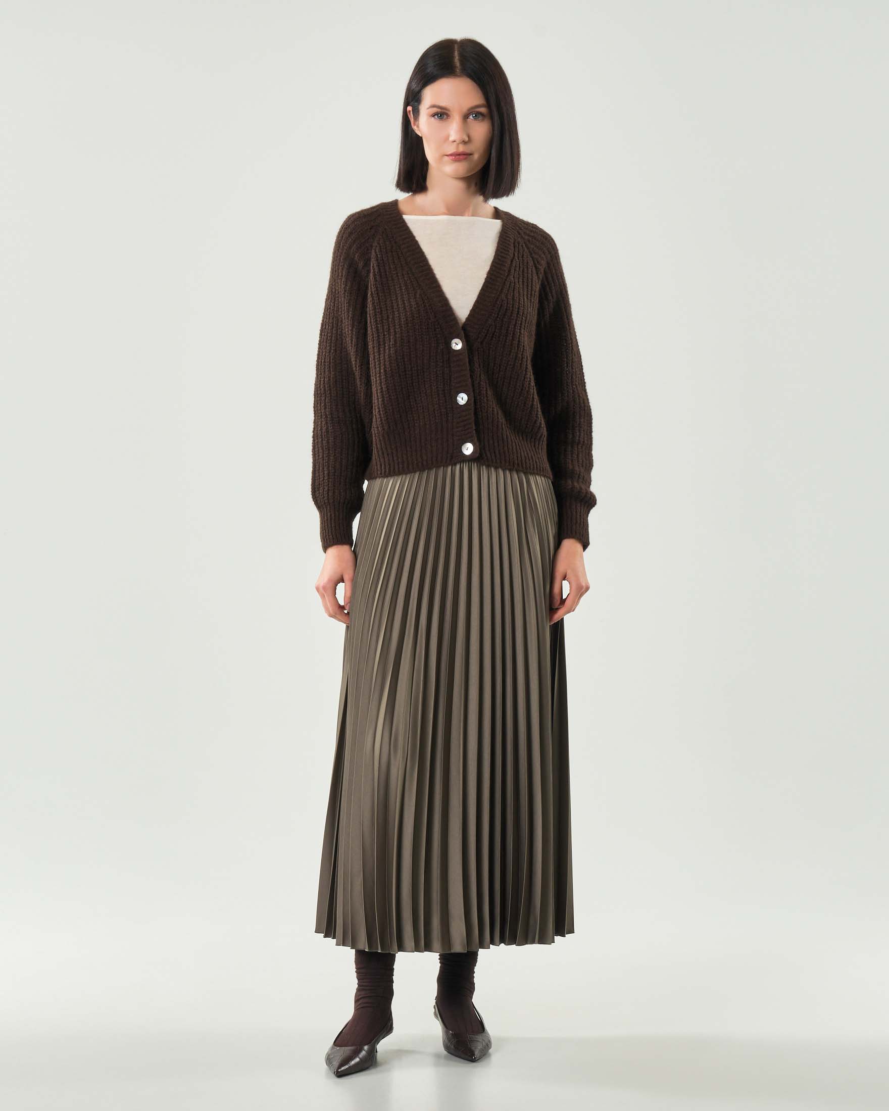 Gonna lunga verde militare plissè Marella MONOCHROME con fascia elasticizzata in vita con scritta logo