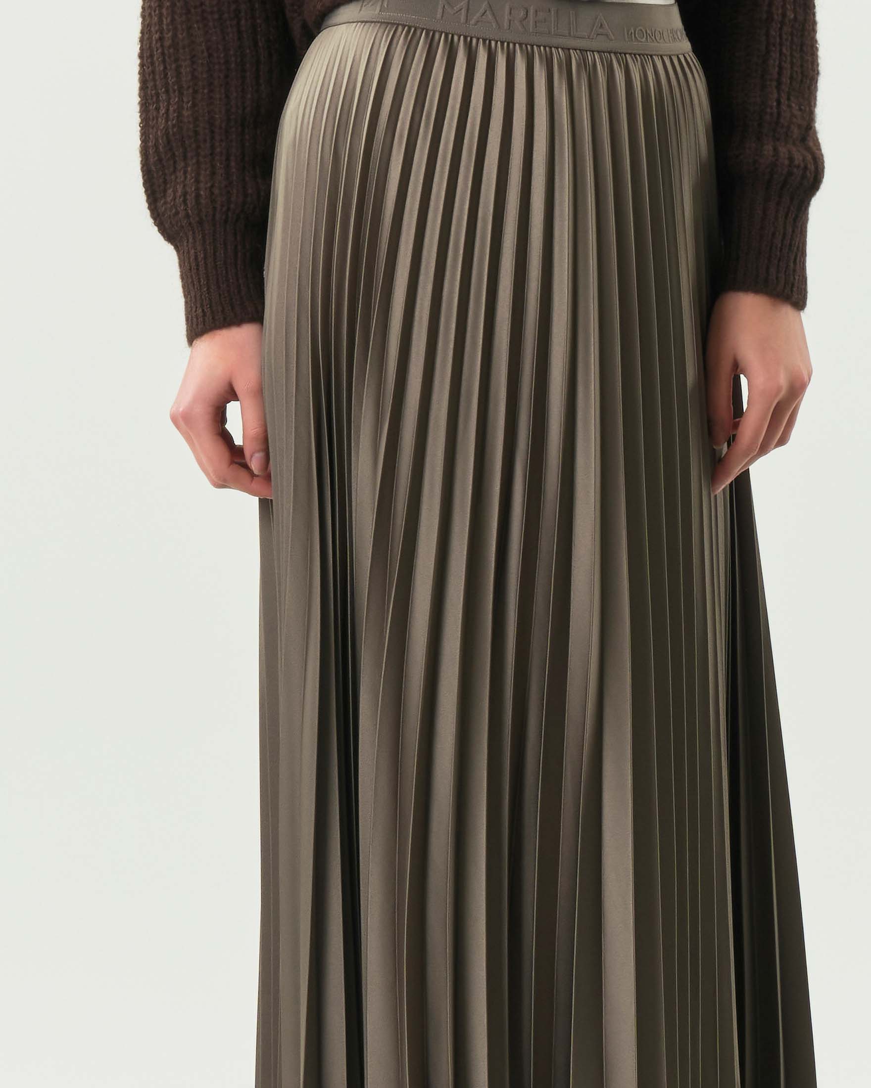 Gonna lunga verde militare plissè Marella MONOCHROME con fascia elasticizzata in vita con scritta logo image
