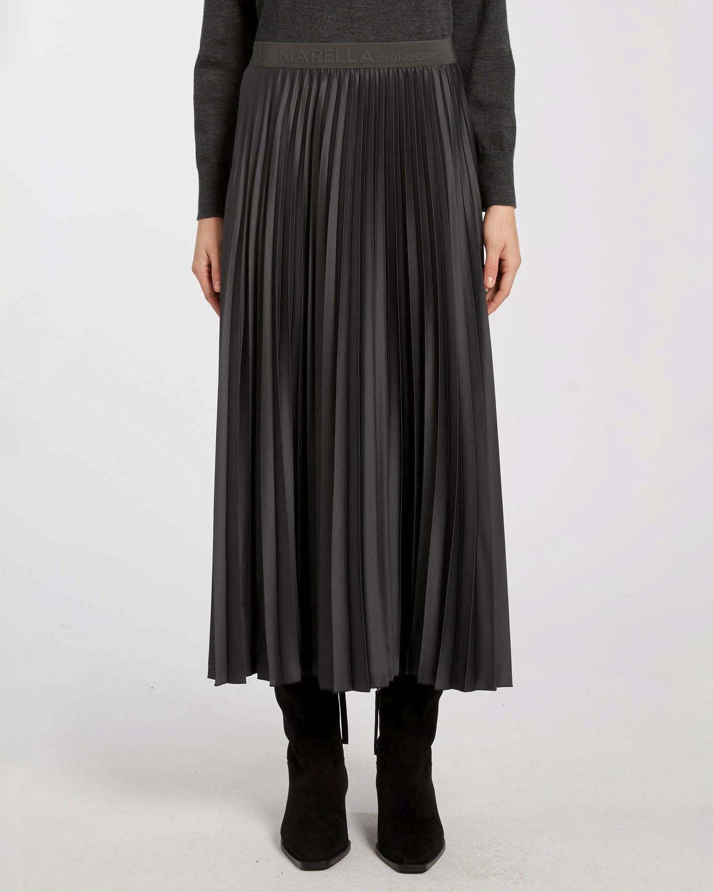 Gonna lunga grigio antracite Marella MONOCHROME in raso tecnico plissé