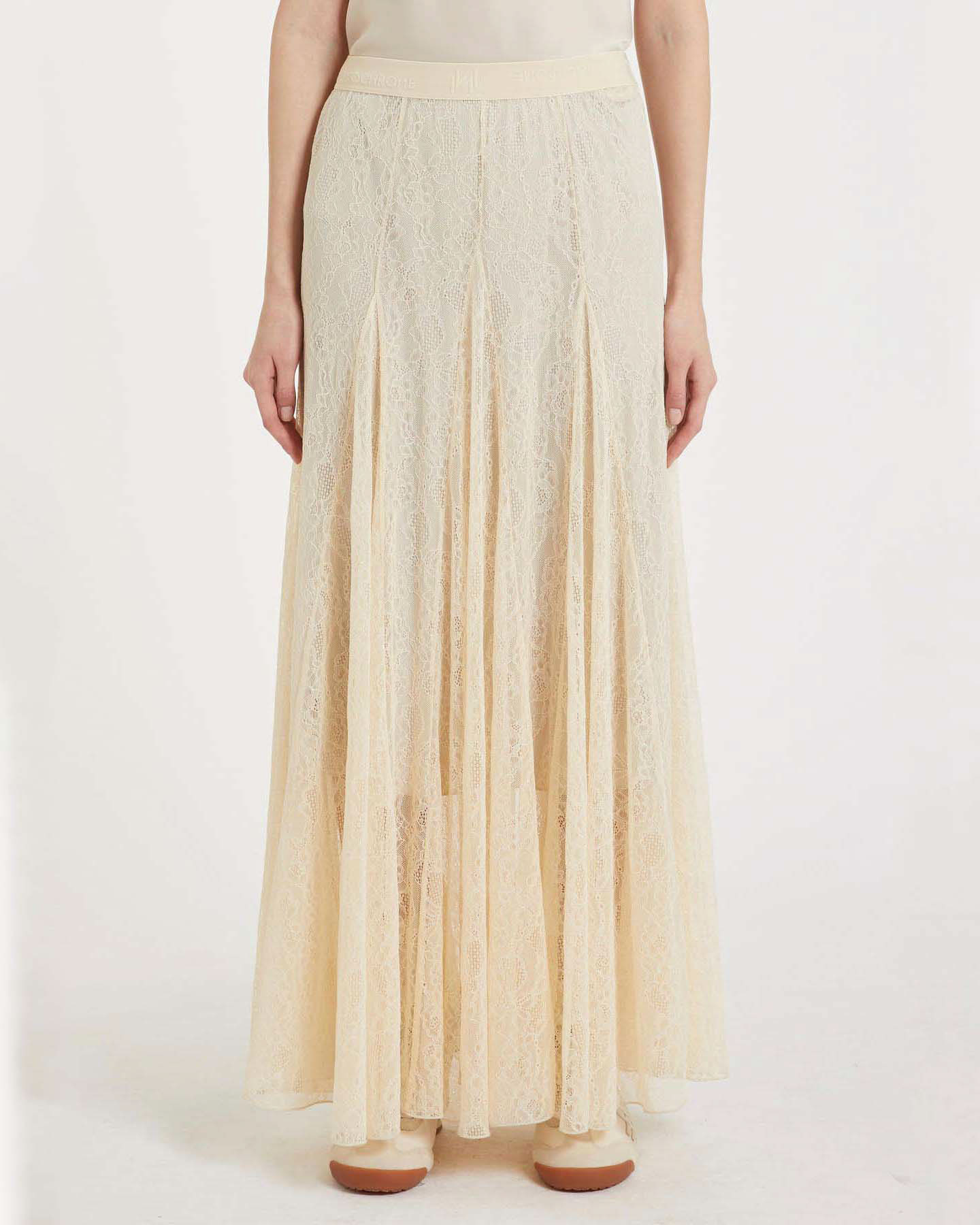Gonna lunga color panna in jersey pizzo Marella MONOCHROME con pince