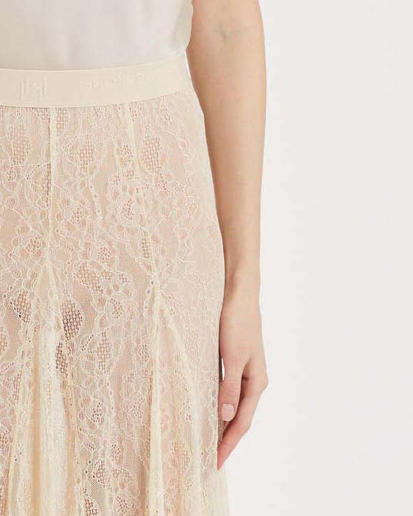 Gonna lunga color panna in jersey pizzo Marella MONOCHROME con pince image