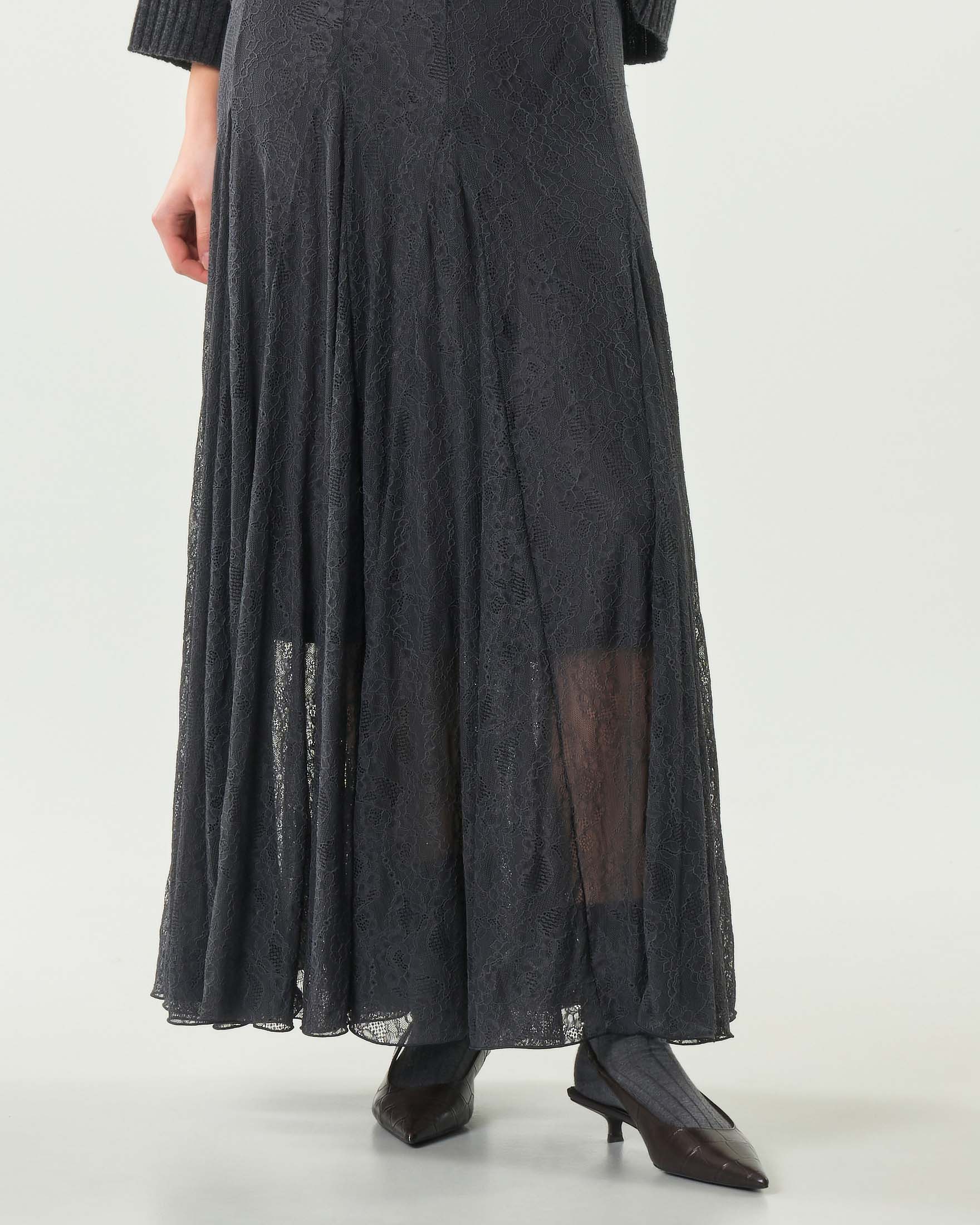 Gonna lunga grigio antracite in jersey pizzo Marella MONOCHROME con pince image