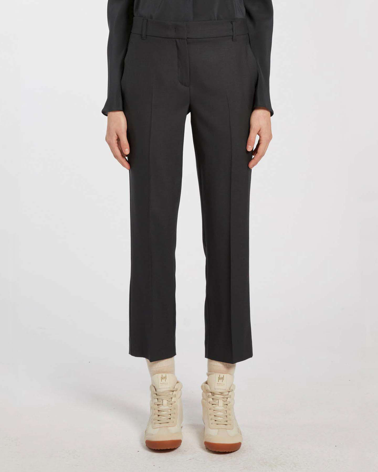 Pantaloni grigio antracite Marella MONOCHROME  in gabardina in pura lana vergine