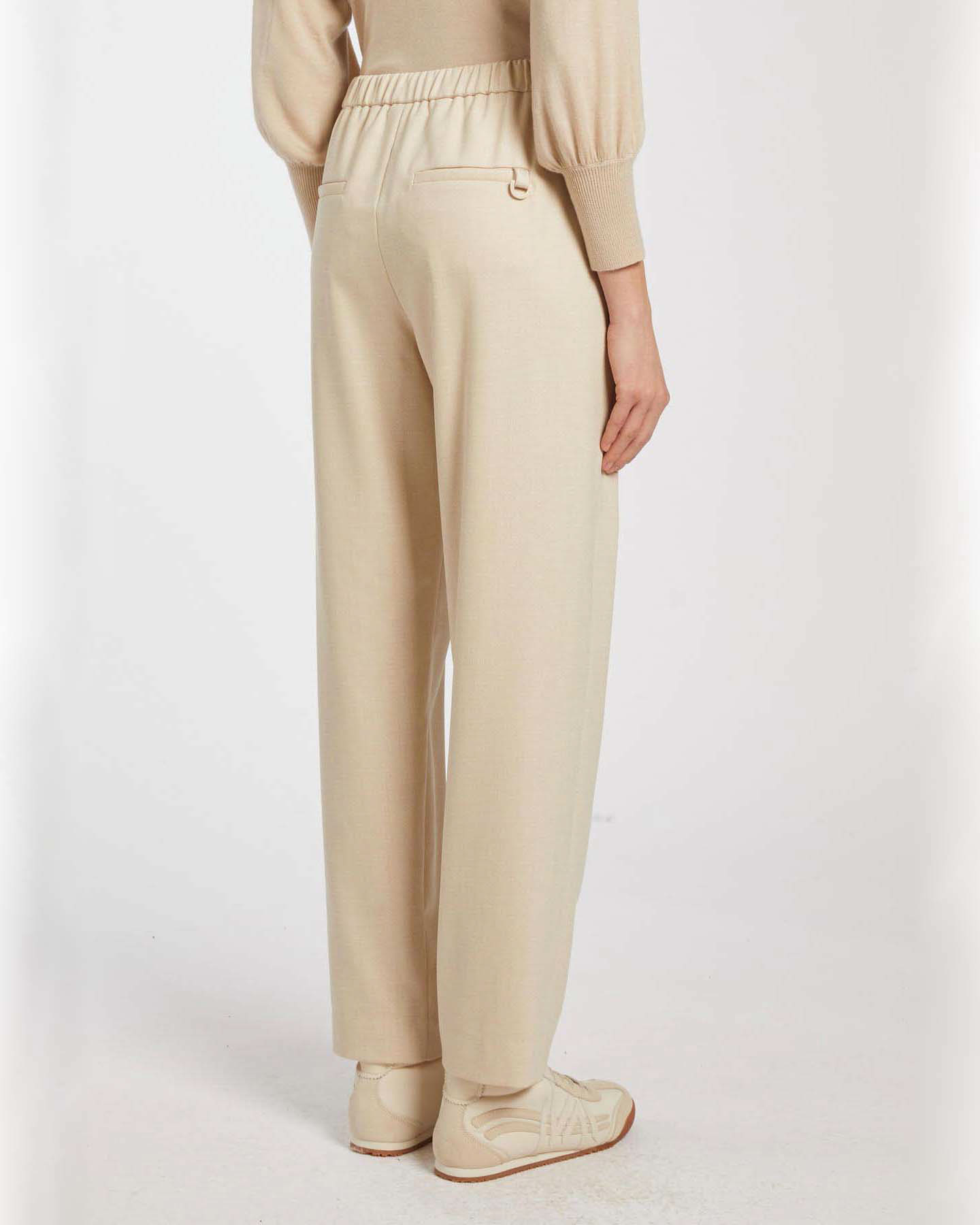 Pantaloni color panna in misto lana Marella MONOCHROME con coulisse in vita image