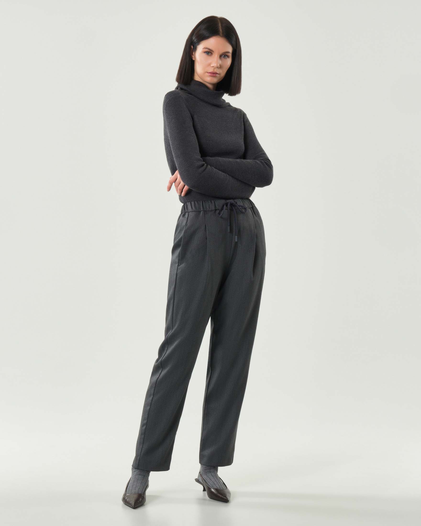 Pantaloni grigio antracite in misto lana Marella MONOCHROME con coulisse in vita