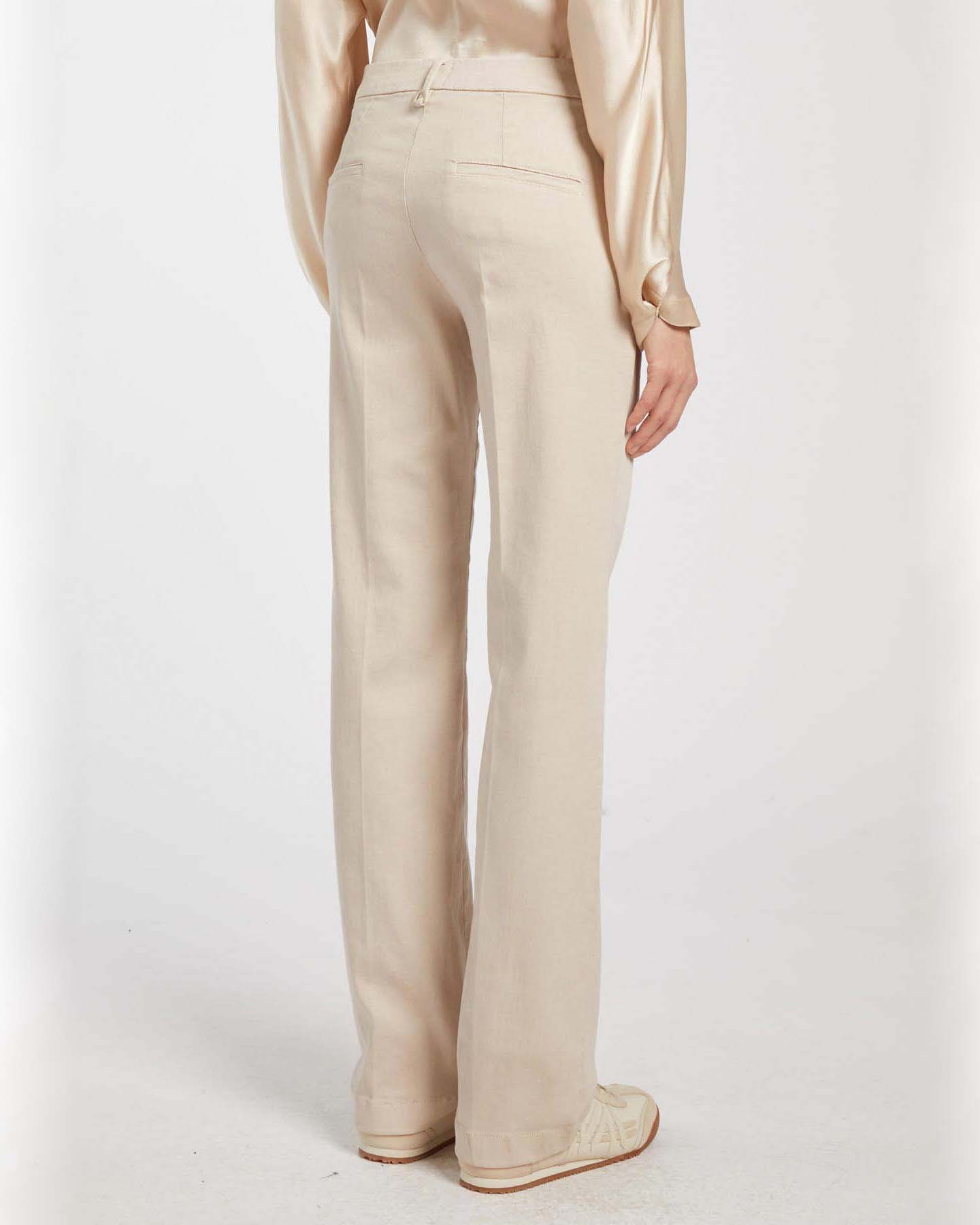 Pantaloni color panna in bull di cotone e lyocell stretch Marella MONOCHROME