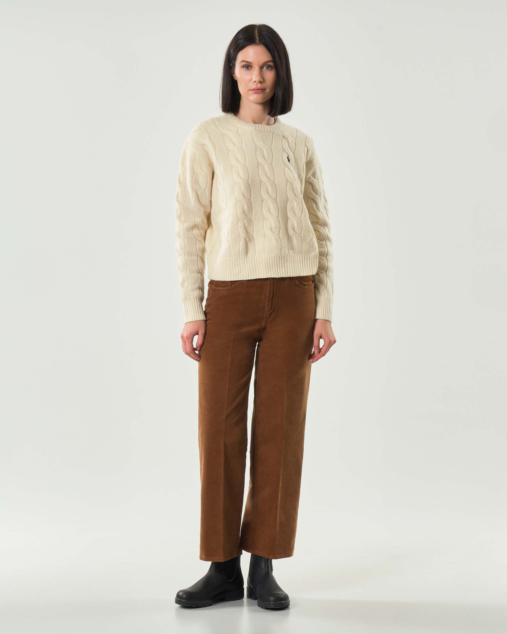 Pantaloni Bonheur cinque tasche color cammello in velluto a coste di cotone stretch