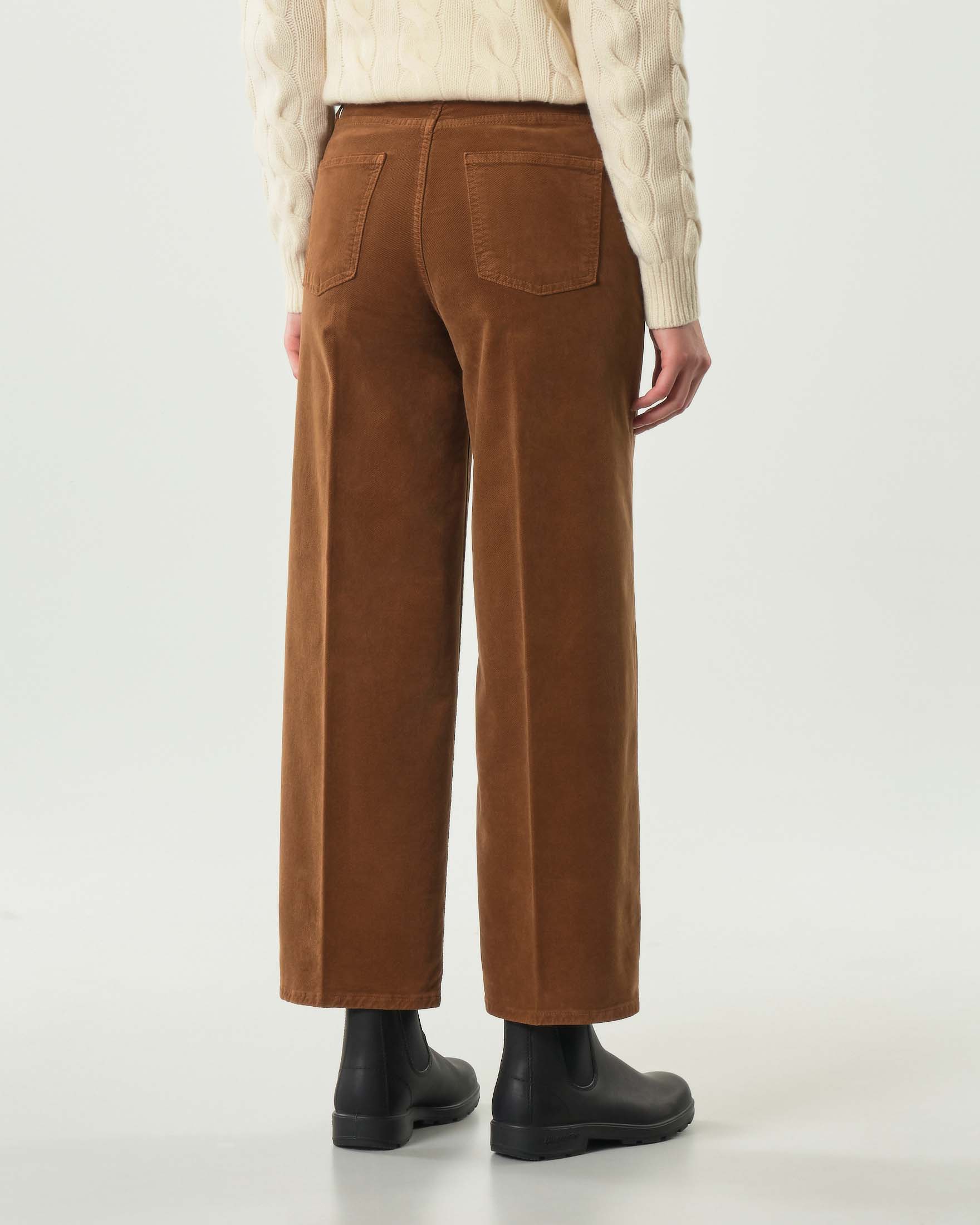 Pantaloni Bonheur cinque tasche color cammello in velluto a coste di cotone stretch image