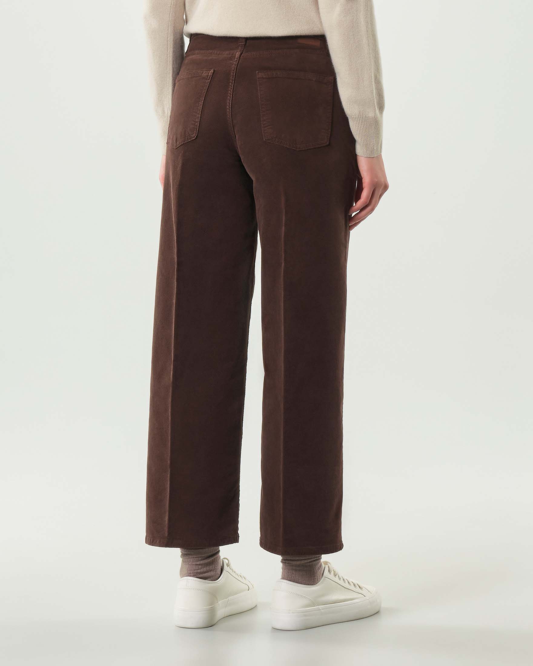 Pantaloni Bonheur cinque tasche marroni in velluto a coste di cotone stretch