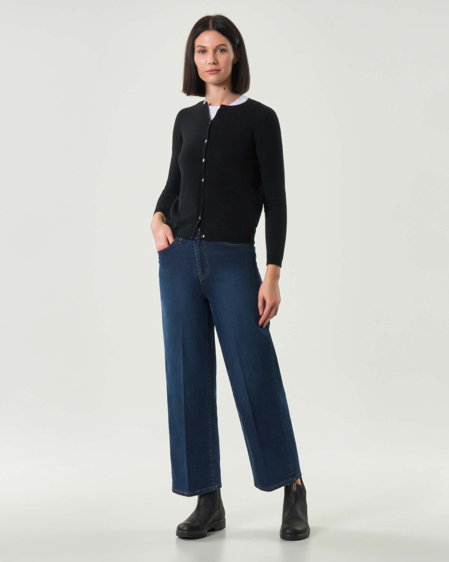 Jeans Bonheur cinque tasche blu stone washed in cotone stretch dalla linea straight