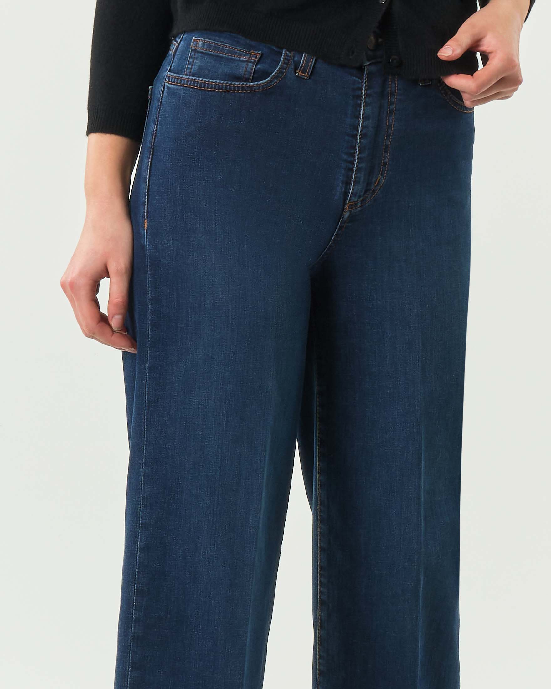 Jeans Bonheur cinque tasche blu stone washed in cotone stretch dalla linea straight image