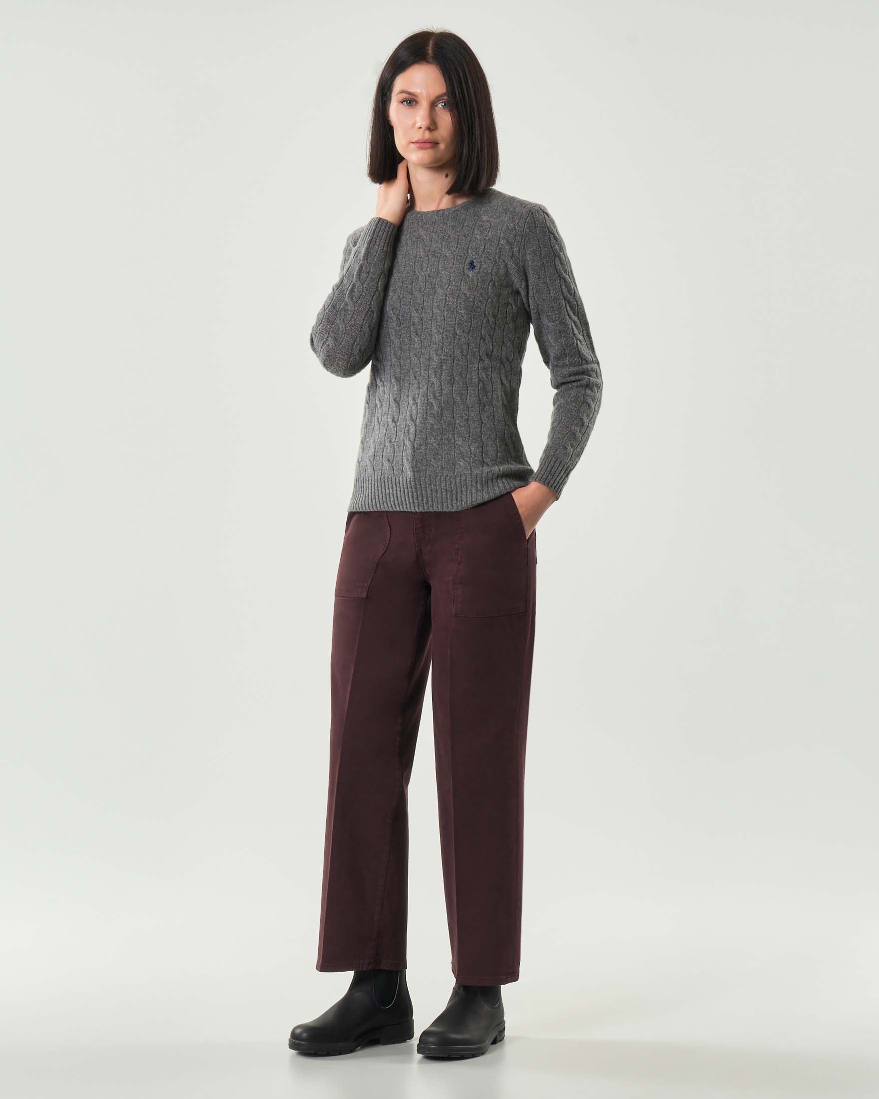 Pantaloni color mosto Bonheur in cotone stretch dalla linea straight con ampie tasche frontali